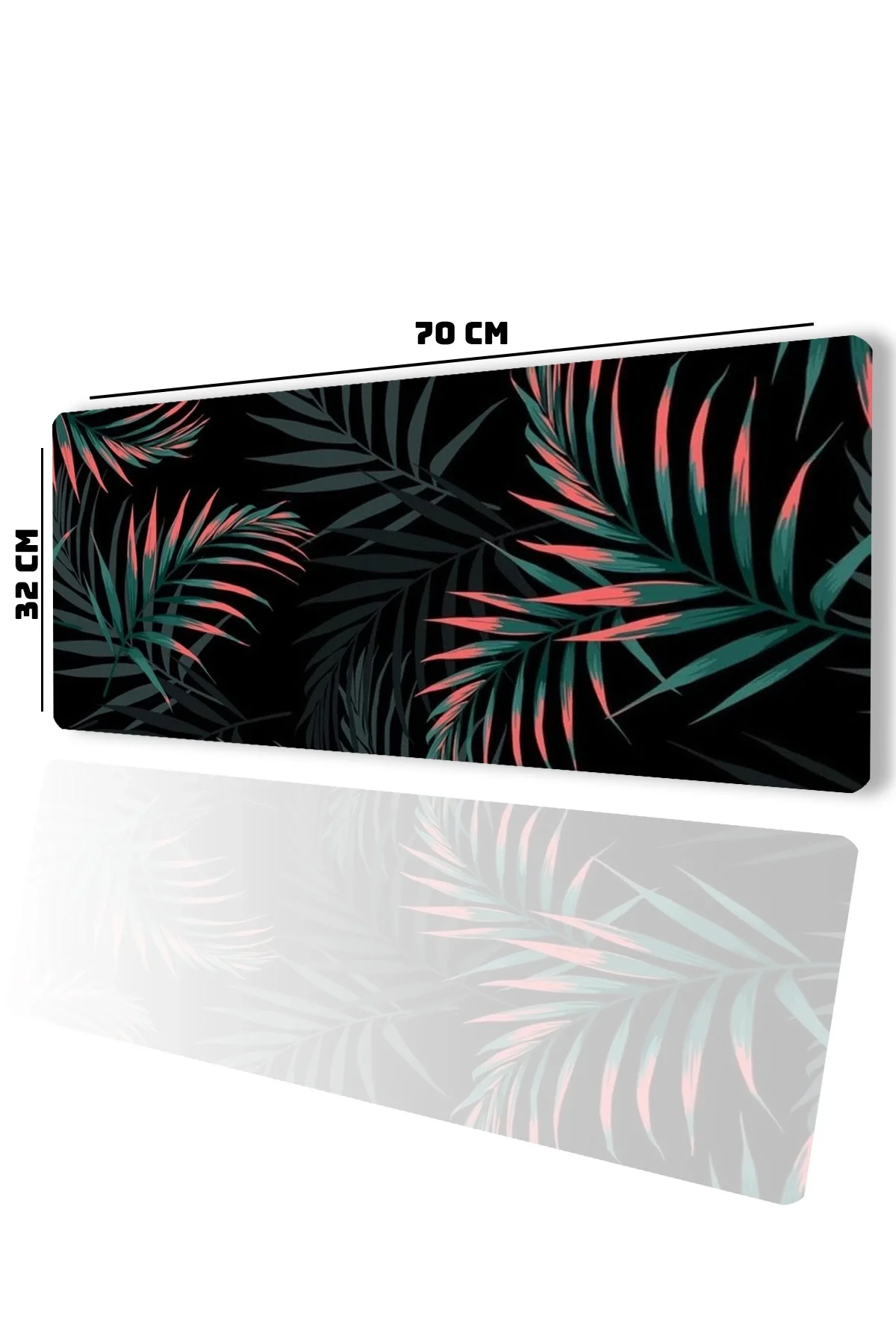 SonicTouch Bohem Palmiye Yaprakları Siyah Gamer Oyuncu Dikişsiz Sıvı Geçirmez Klavye Mouse Pad 32x70Cm