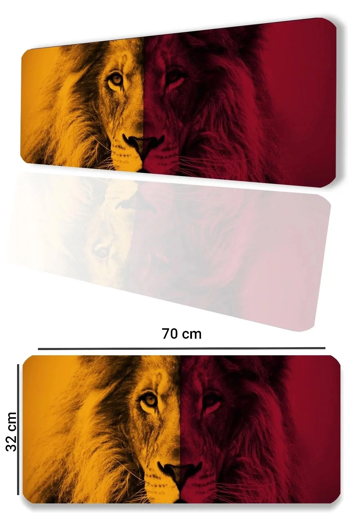 SonicTouch Sarı Kırmızı Aslan Temalı Kaymaz Gaming Oyuncu Masaüstü Dikişsiz Klavye Mouse Pad 32x70Cm