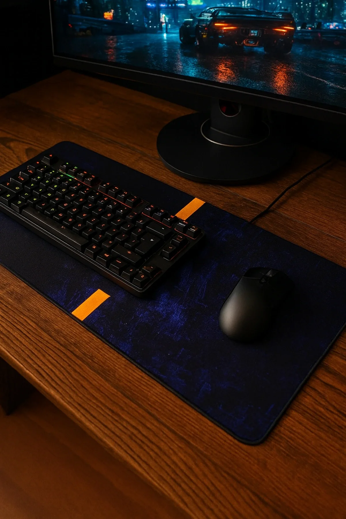 SonicTouch Sarı Lacivert 1907 Gamer Gaming Oyuncu Masaüstü Dikişsiz Kaymaz Klavye Mouse Pad 32x70Cm