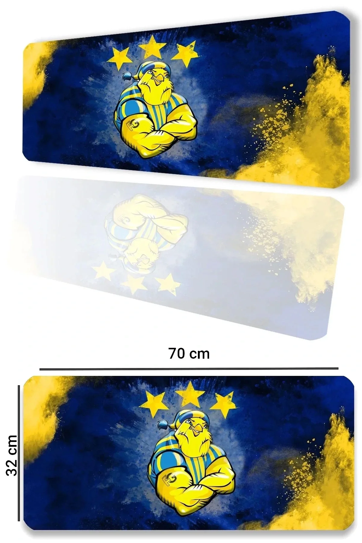 SonicTouch Sarı Lacivert Yıldız Kanaryalı Kaymaz Gaming Oyuncu Masaüstü Dikişsiz Siyah Klavye Mouse Pad 32x70Cm