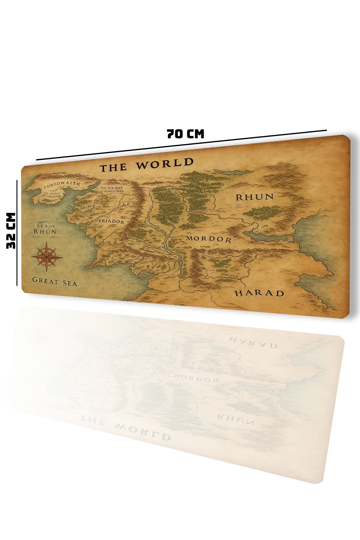 SonicTouch Orta Çağ Haritası World Kahverengi Gamer Oyuncu Dikişsiz Sıvı Geçirmez Klavye Mouse Pad 32x70Cm