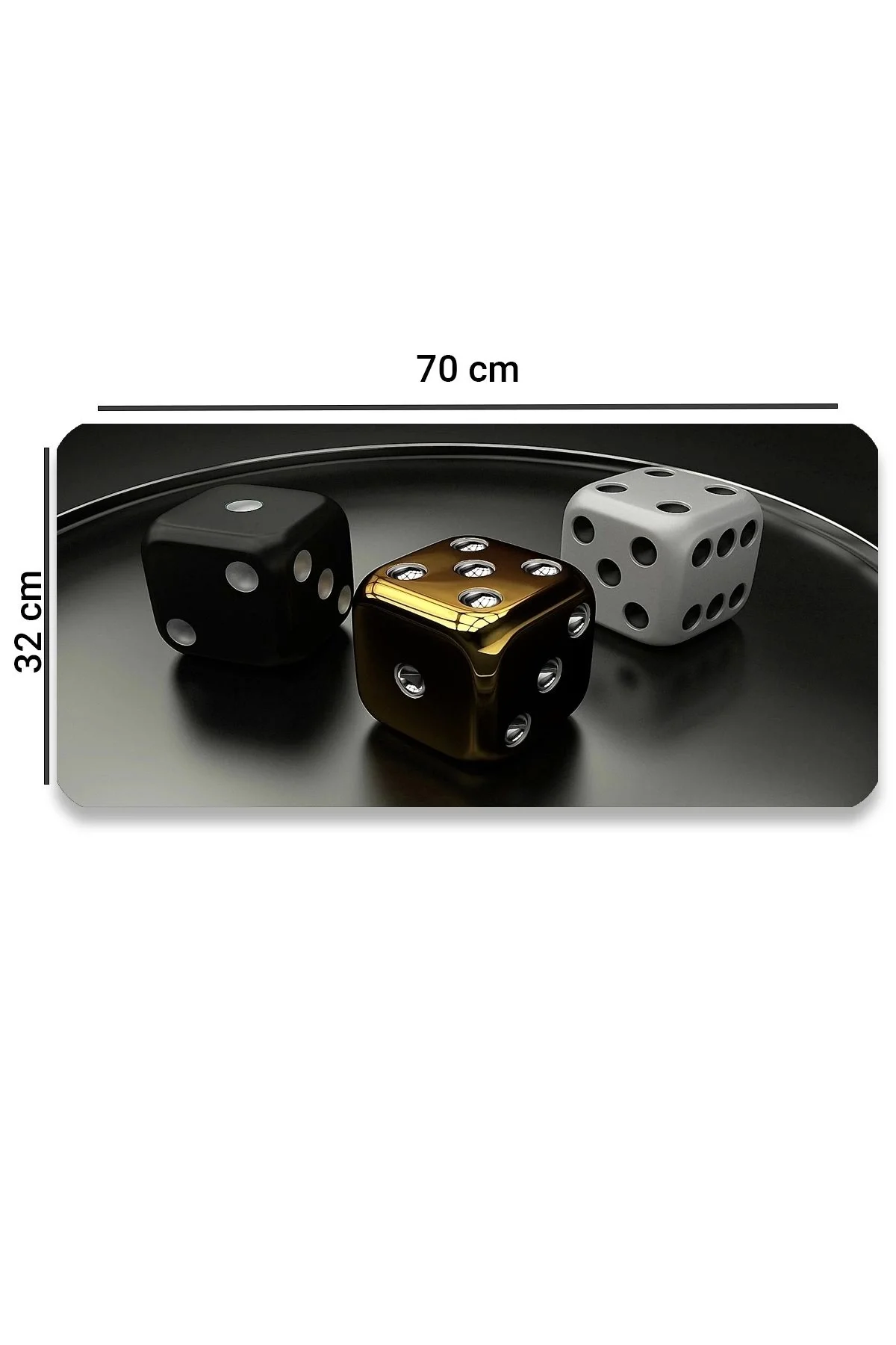 SonicTouch Siyah Beyaz Altın Zar Desenli Kaymaz Gaming Oyuncu Masaüstü Dikişsiz Klavye Mouse Pad 32x70Cm