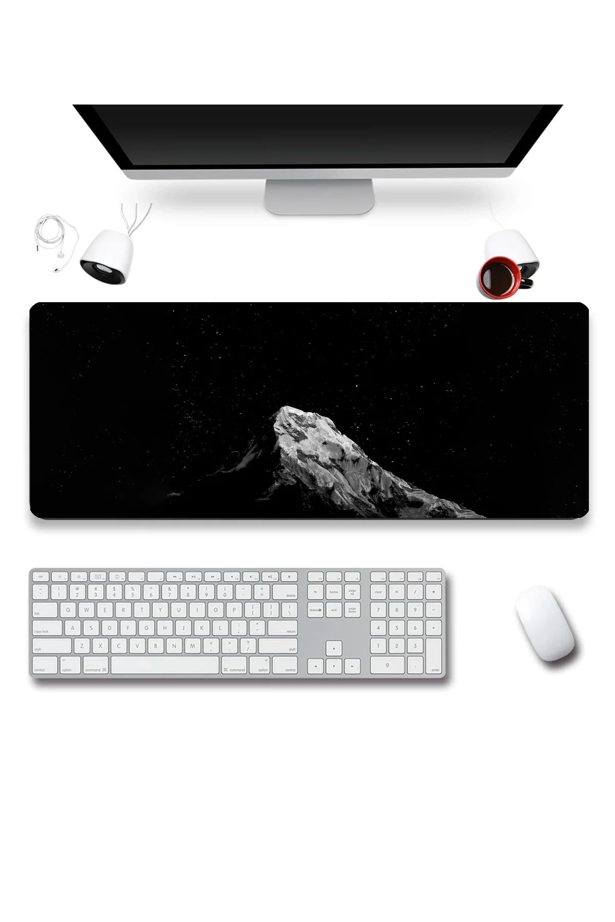 SonicTouch Siyah Dağ Temalı Gamer Oyuncu Dikişsiz Sıvı Geçirmez Klavye Mouse Pad 32x70Cm