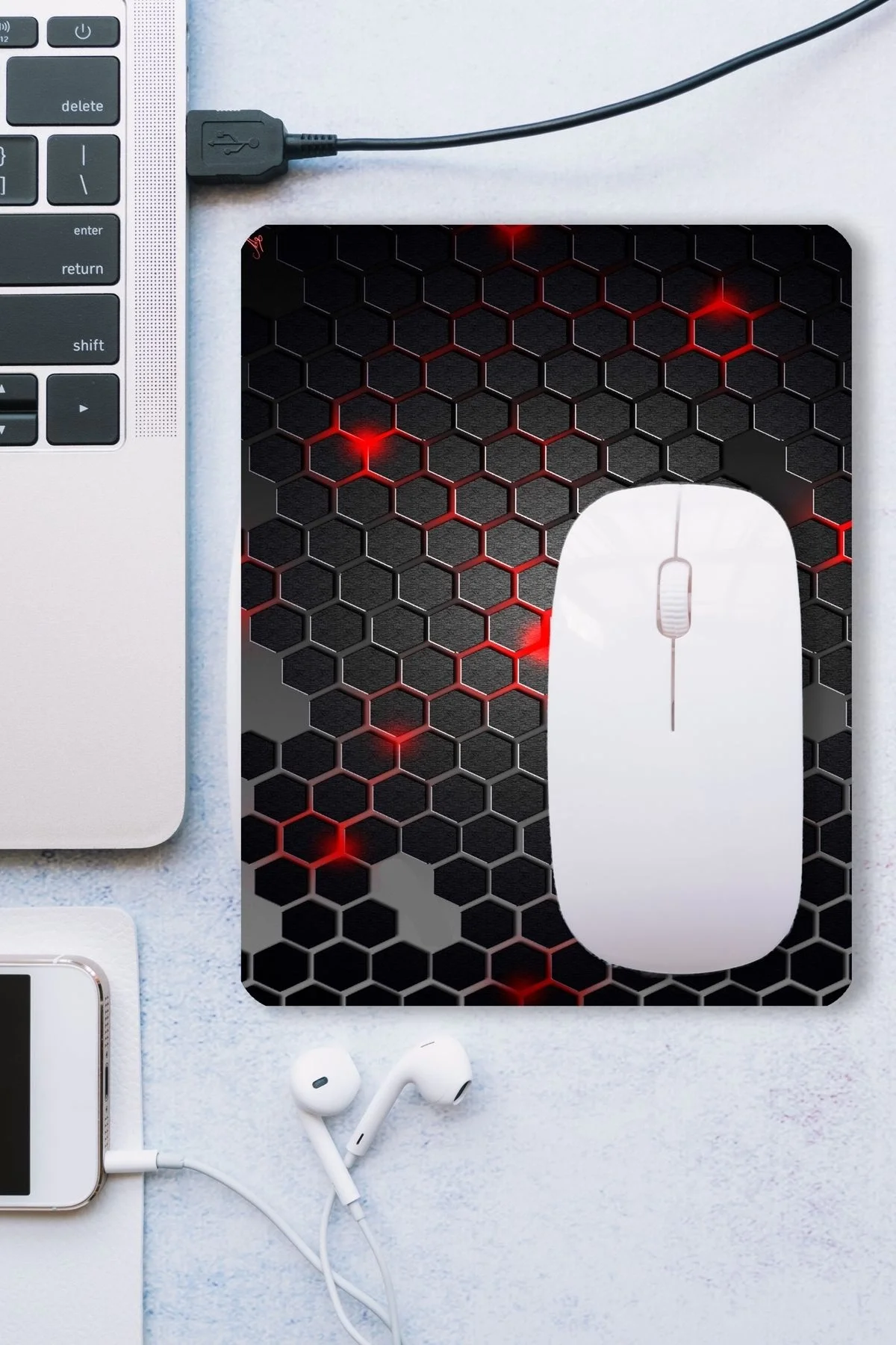 SonicTouch Siyah Petek Desenli Kaydırmaz Gaming Oyuncu Masaüstü Dikişsiz Mouse Pad 17x21cm