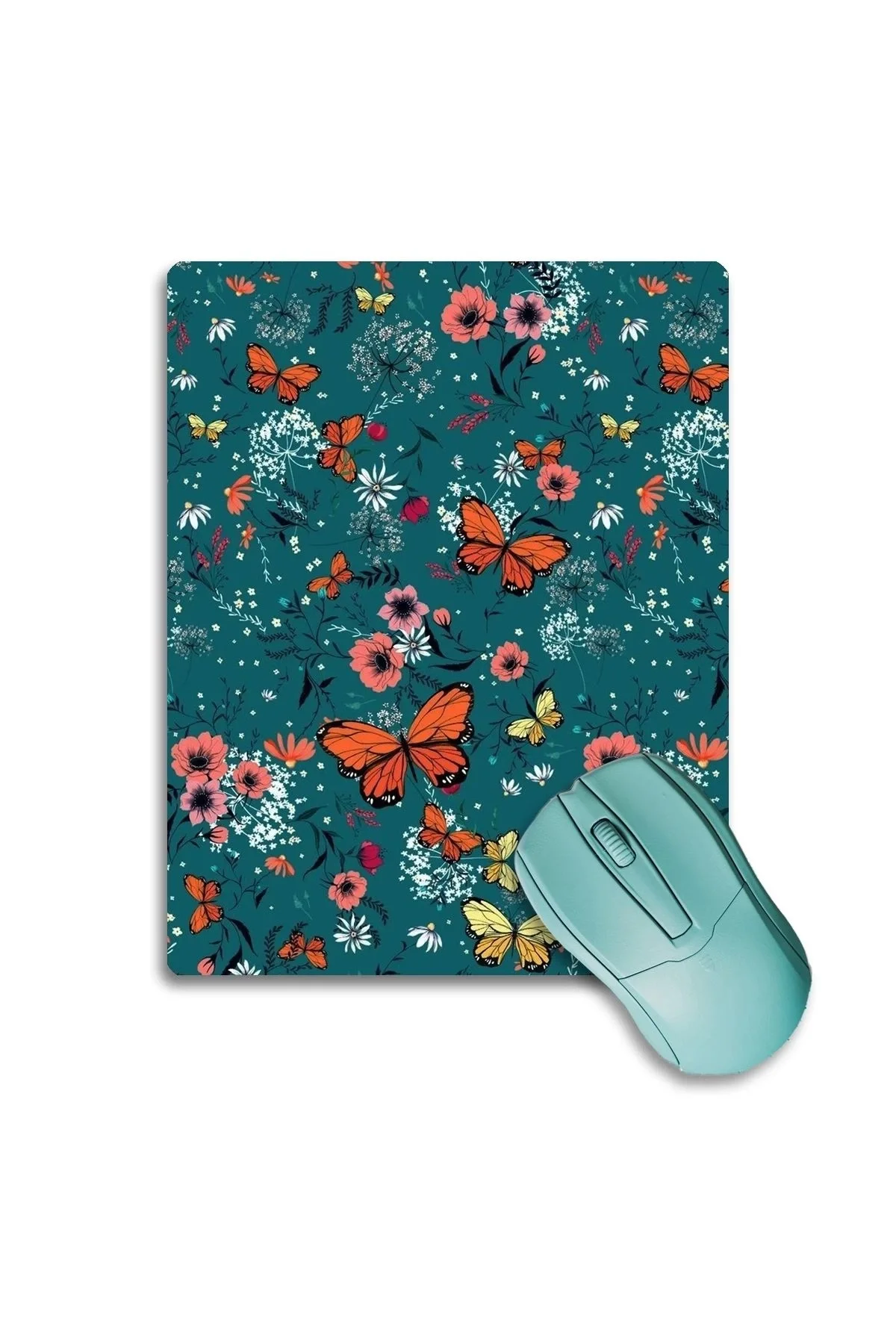 SonicTouch Soimoi Yeşili Turuncu Kelebekli Kaydırmaz Gaming Oyuncu Dikişsiz Mouse Pad17x21cm