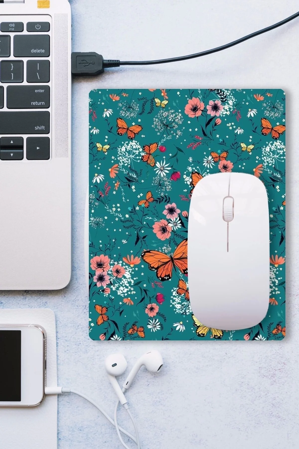 SonicTouch Soimoi Yeşili Turuncu Kelebekli Kaydırmaz Gaming Oyuncu Dikişsiz Mouse Pad17x21cm