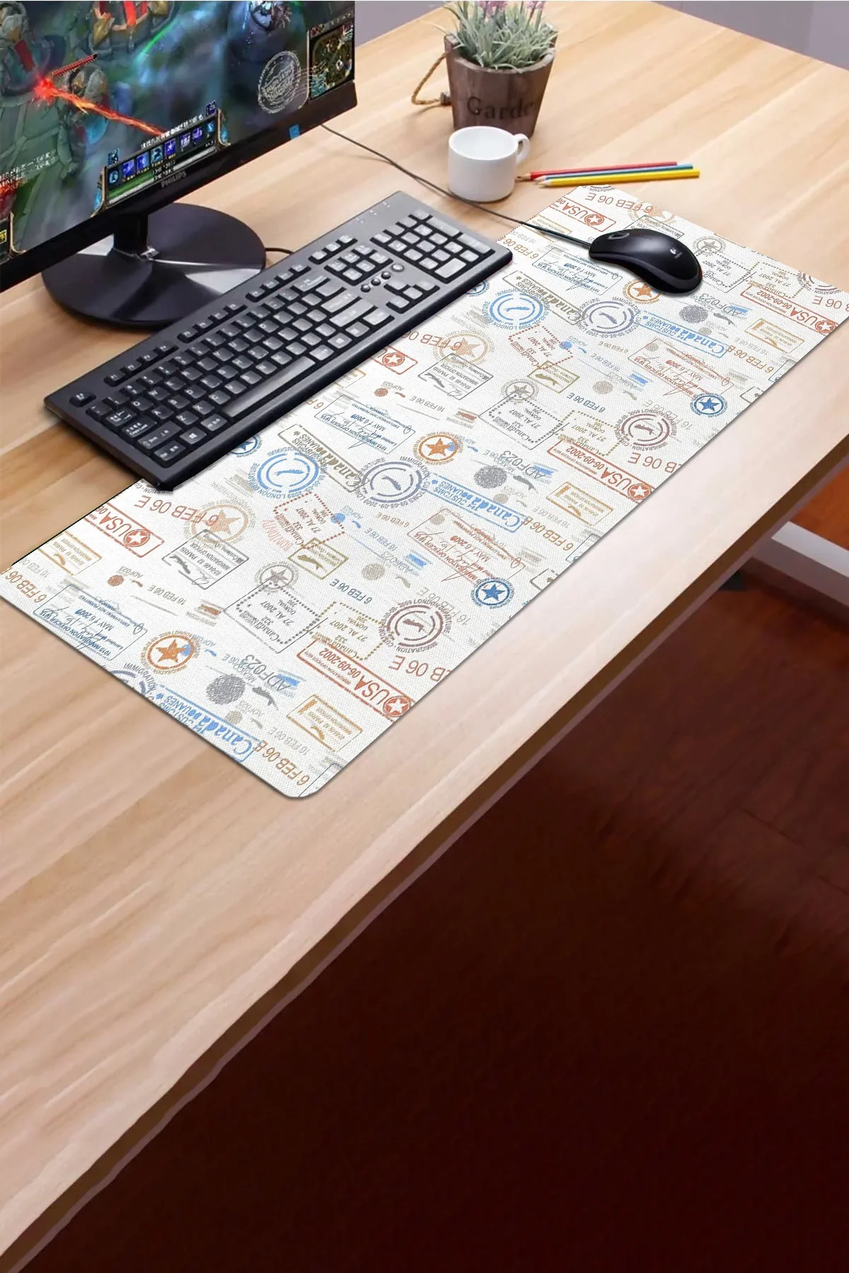SonicTouch Damga Pulu Koleksiyonu Gamer Oyuncu Dikişsiz Sıvı Geçirmez Klavye Mouse Pad 32x70Cm