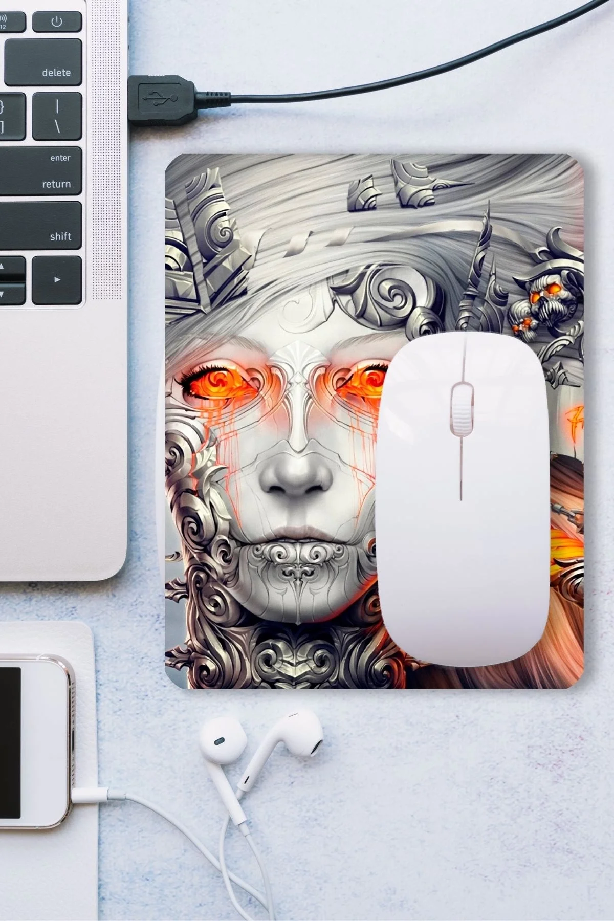 SonicTouch Tanrıça Desenli Gri Kaydırmaz Gaming Oyuncu Masaüstü Dikişsiz Mouse Pad 17x21cm