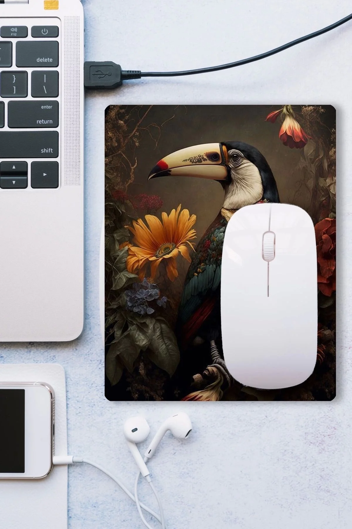 SonicTouch Tukan Papağını Kaydırmaz Gaming Oyuncu Dikişsiz Kahverengi Sarı Mouse Pad17x21cm