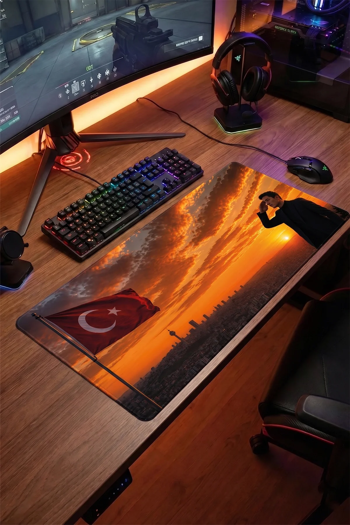 SonicTouch Türk Bayrağına Selam İlelebet Göklerde Kişiye Özel Fotoğraflı Klavye Mousepad 40x90cm