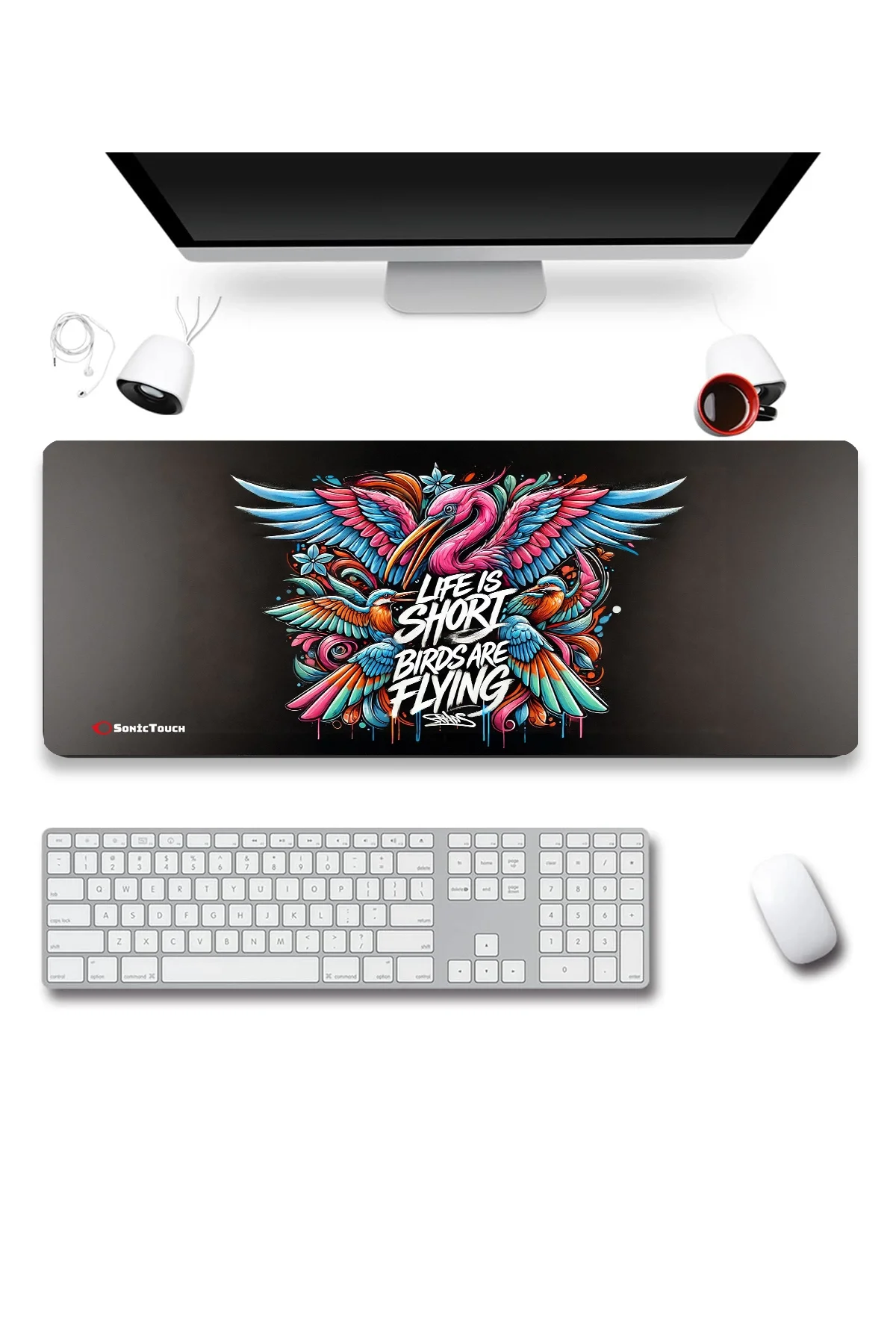 SonicTouch UltraGrand Hayat Kısa Kuşlar Uçuyor Grafiti Xxl Sıvı Geçirmez Gamer Oyuncu Klavye Mouse Pad 40x90Cm