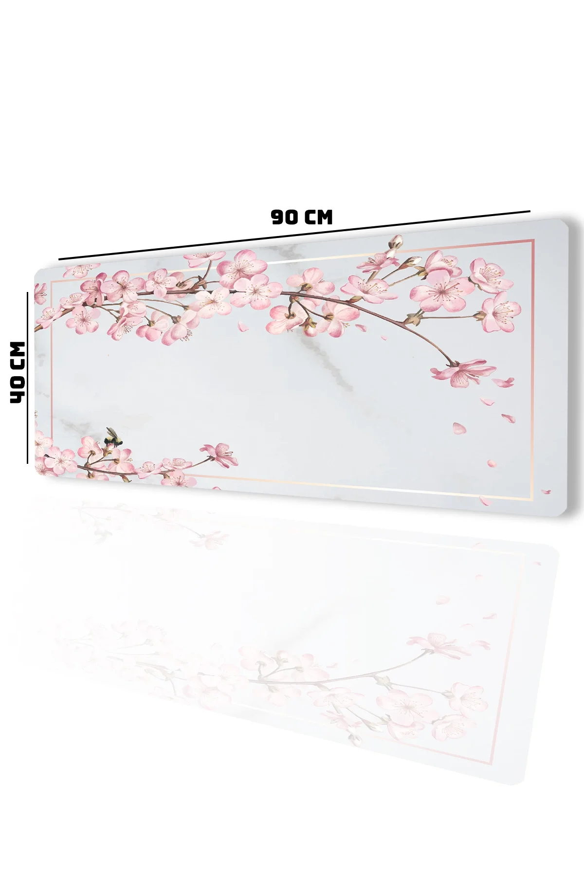 SonicTouch UltraGrand Bahar Dalları Gri Pembe Dikişsiz Xxl Gaming Oyuncu Masaüstü Klavye Mouse Pad 40x90Cm