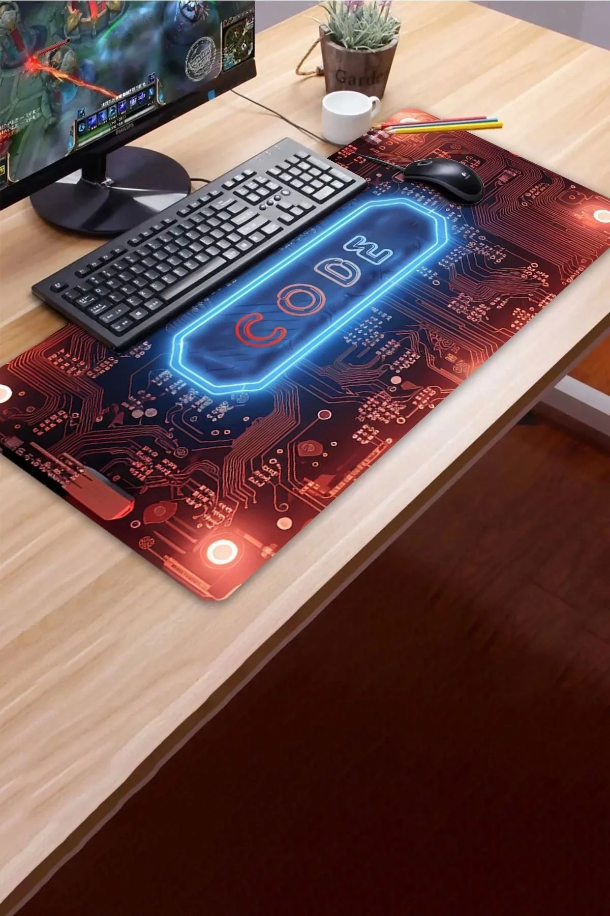 SonicTouch UltraGrand Code Devre Kartı Dikişsiz Xxl Gaming Oyuncu Masaüstü Klavye Mouse Pad 40x90Cm