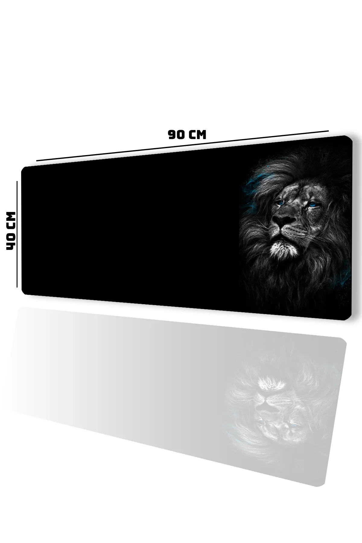 SonicTouch UltraGrand Mavi Gözlü Aslan Dikişsiz Xxl Gaming Oyuncu Masaüstü Siyah Beyaz Klavye Mouse Pad 40x90Cm