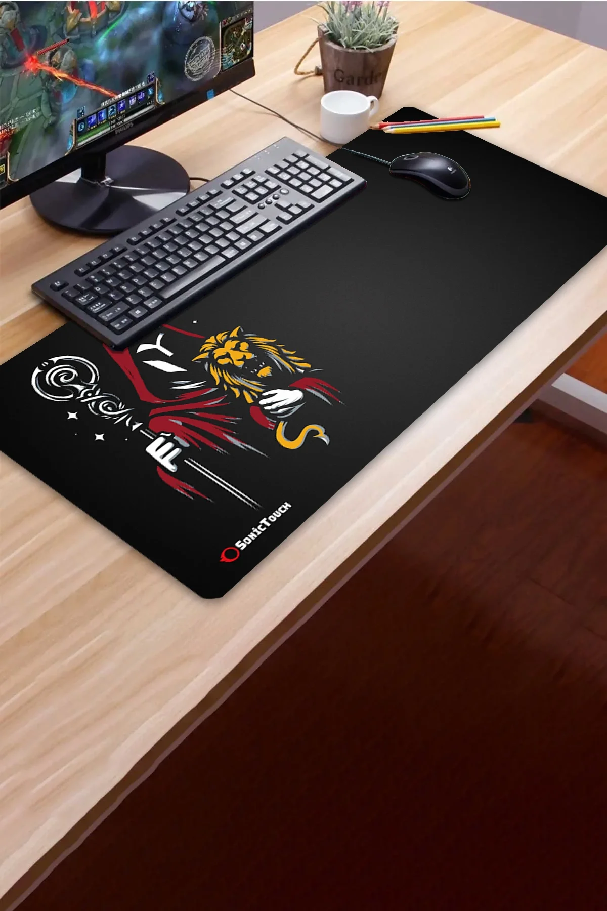 SonicTouch UltraGrand Derin Sarı Kırmızı Siyah Dikişsiz Xl Gaming Oyuncu Klavye Mouse Pad 40x65Cm