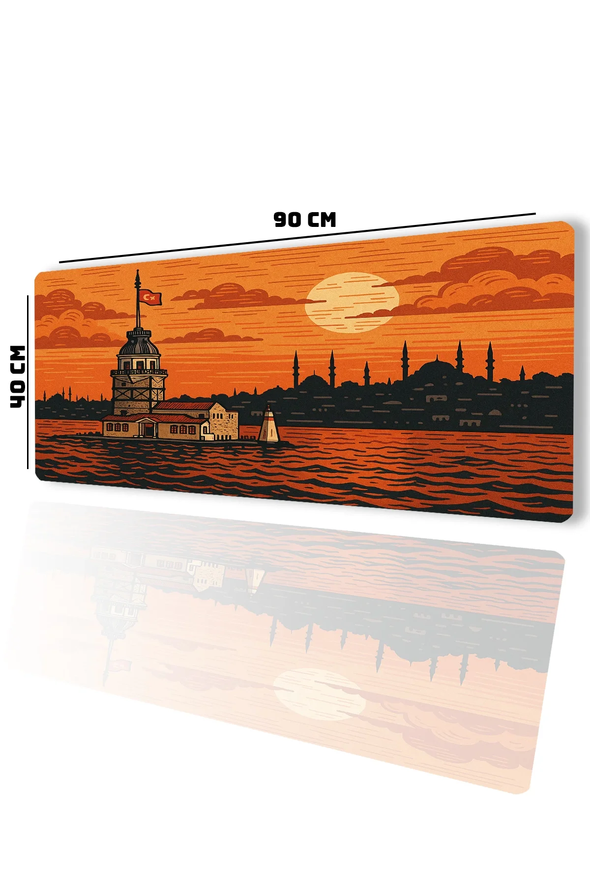 SonicTouch UltraGrand Kız Kulesi ve İstanbul Silueti Turuncu Dikişsiz Xxl Gaming Oyuncu Masaüstü Klavye Mouse Pad 40x90Cm