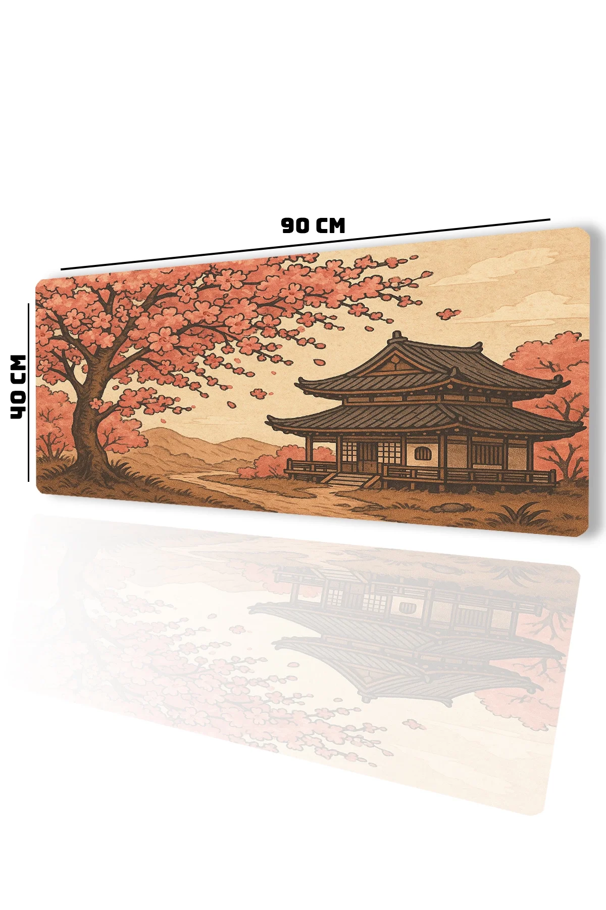 SonicTouch UltraGrand Japon Kiraz Ağacı ve Japon Evi Dikişsiz Xxl Gaming Oyuncu Masaüstü Pembe Klavye Mouse Pad 40x90Cm