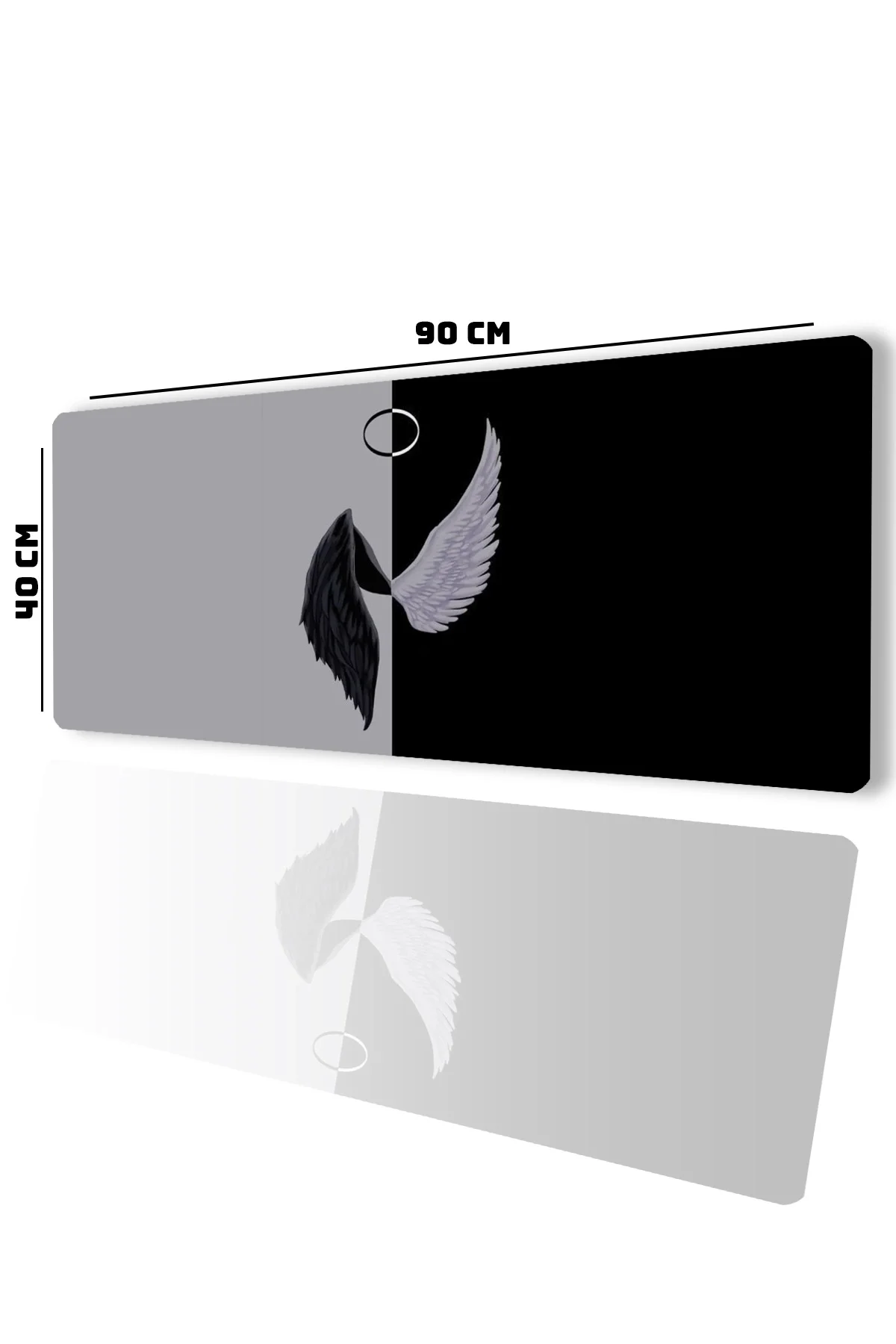 SonicTouch UltraGrand Melek ve Şeytan Kanatları Dikişsiz Xxl Gaming Oyuncu Masaüstü Siyah Beyaz Klavye Mouse Pad 40x90Cm