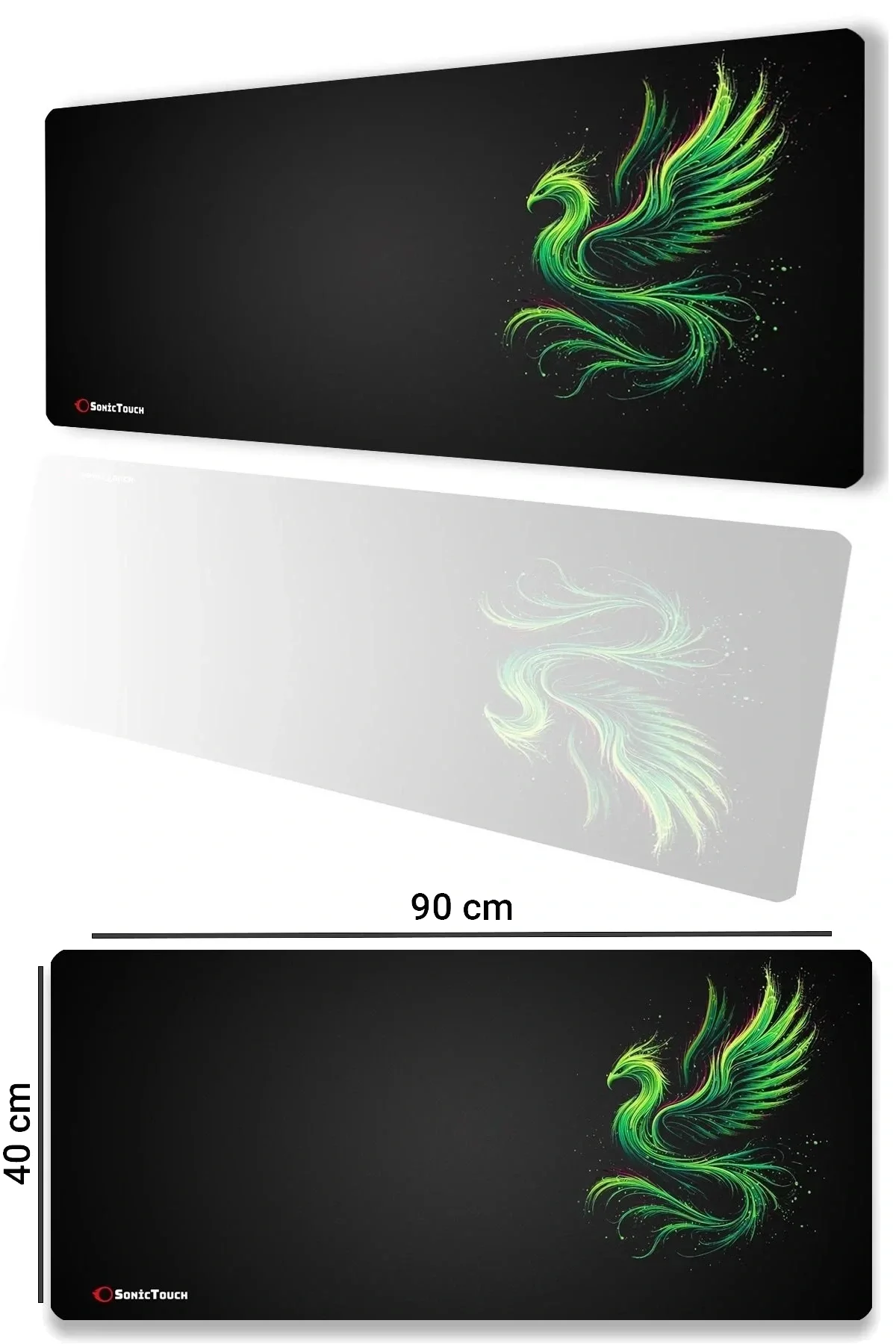 SonicTouch UltraGrand Siyah Neon Yeşili Anka Kuşu Dikişsiz Xxl Gaming Oyuncu Masaüstü Klavye Mouse Pad 40x90Cm
