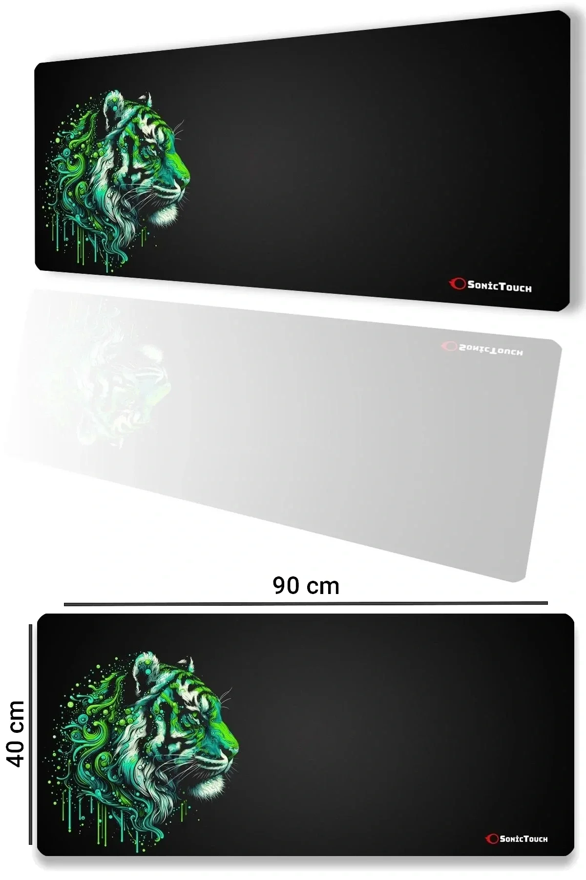 SonicTouch UltraGrand Siyah ve Neon Yeşili Kaplan Dikişsiz Xxl Gaming Oyuncu Masaüstü Klavye Mouse Pad 40x90Cm