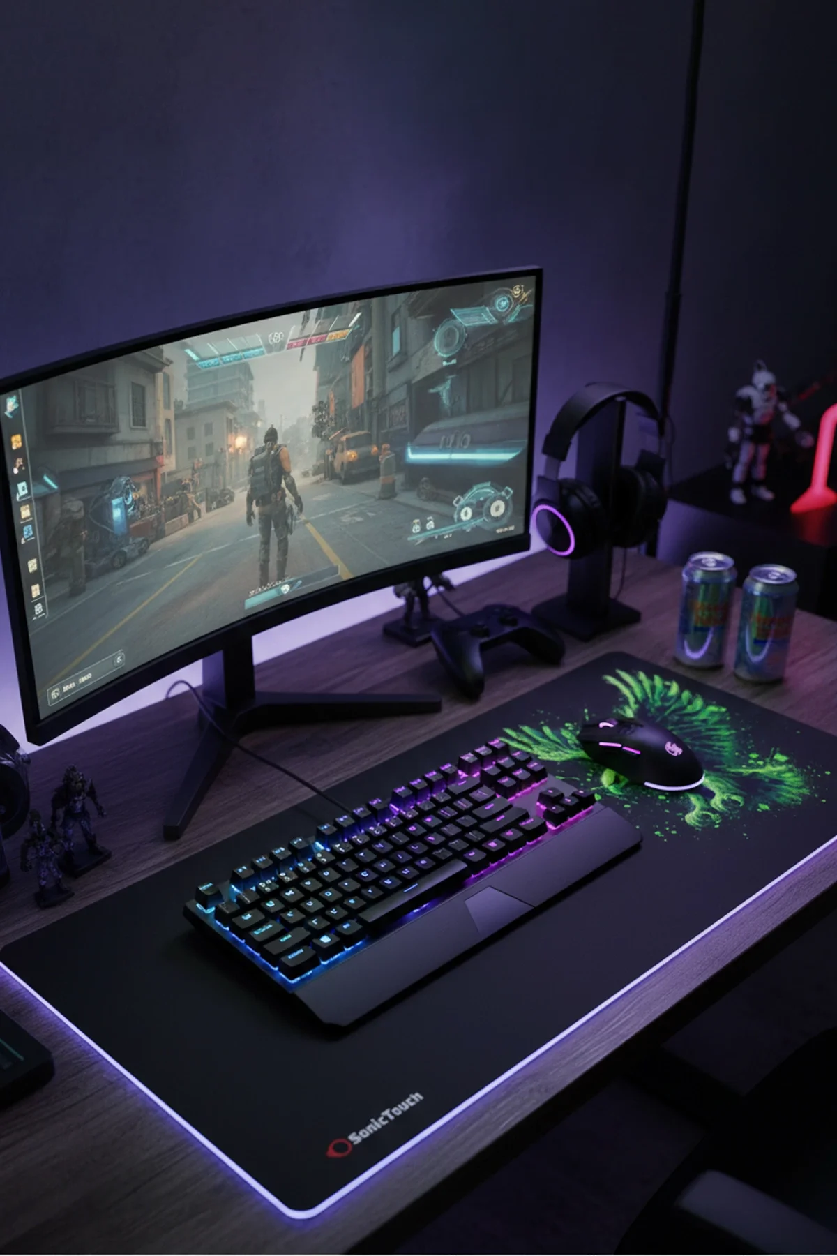 SonicTouch UltraGrand Siyah ve Neon Yeşili Kartal Dikişsiz Xxl Gaming Oyuncu Masaüstü Klavye Mouse Pad 40x90Cm