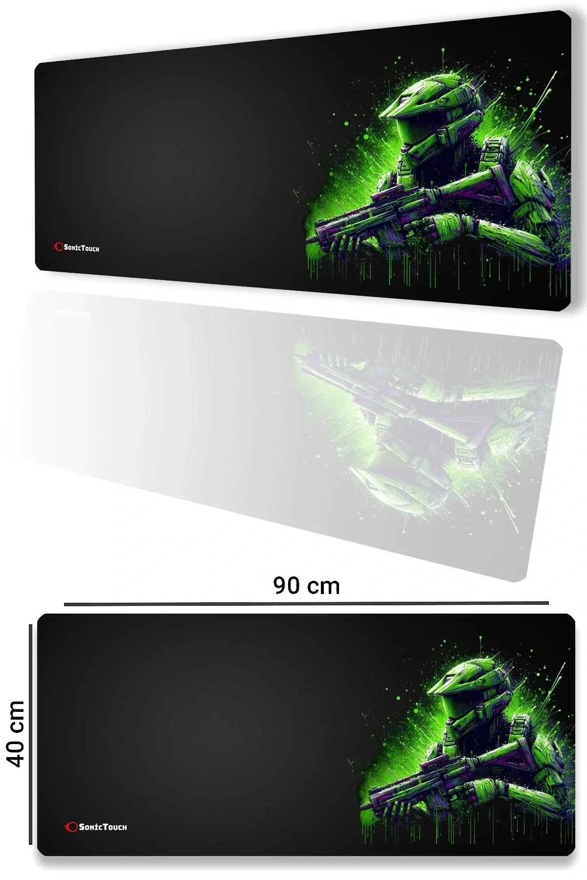 SonicTouch UltraGrand Siyah ve Neon Yeşili Soldier Dikişsiz Xxl Gaming Oyuncu Masaüstü Klavye Mouse Pad 40x90Cm