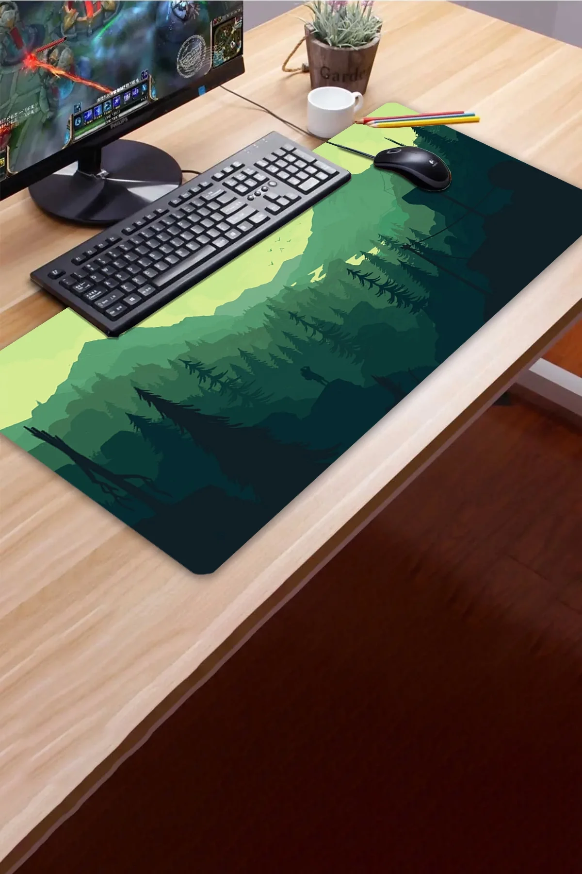 SonicTouch UltraGrand Dağ Orman Manzaralı Yeşil Dikişsiz Xxl Gaming Oyuncu Masaüstü Klavye Mouse Pad 40x90Cm