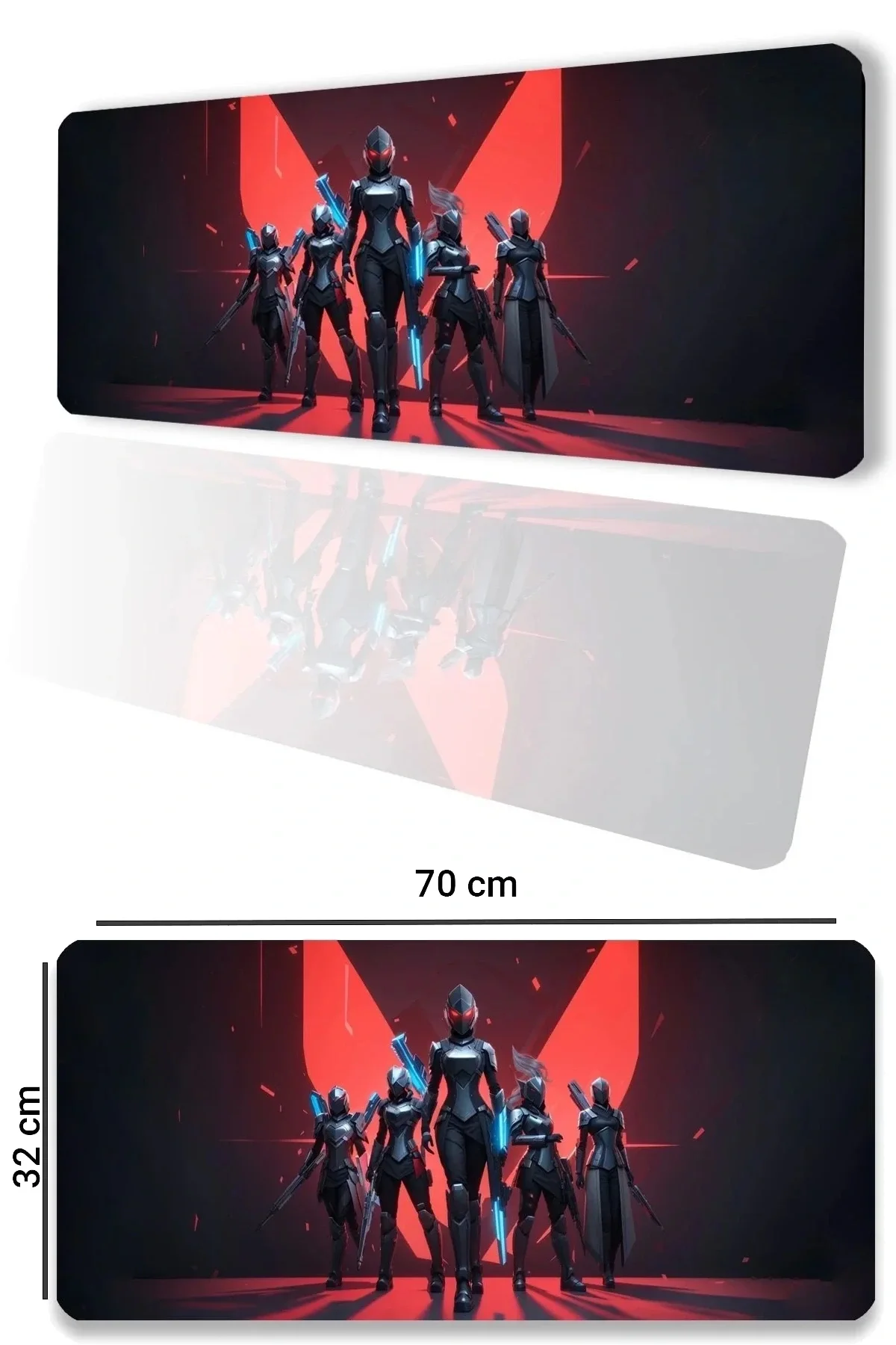 SonicTouch V-Team Kaymaz Gaming Oyuncu Masaüstü Dikişsiz Kırmızı Siyah Klavye Mouse Pad 32x70Cm