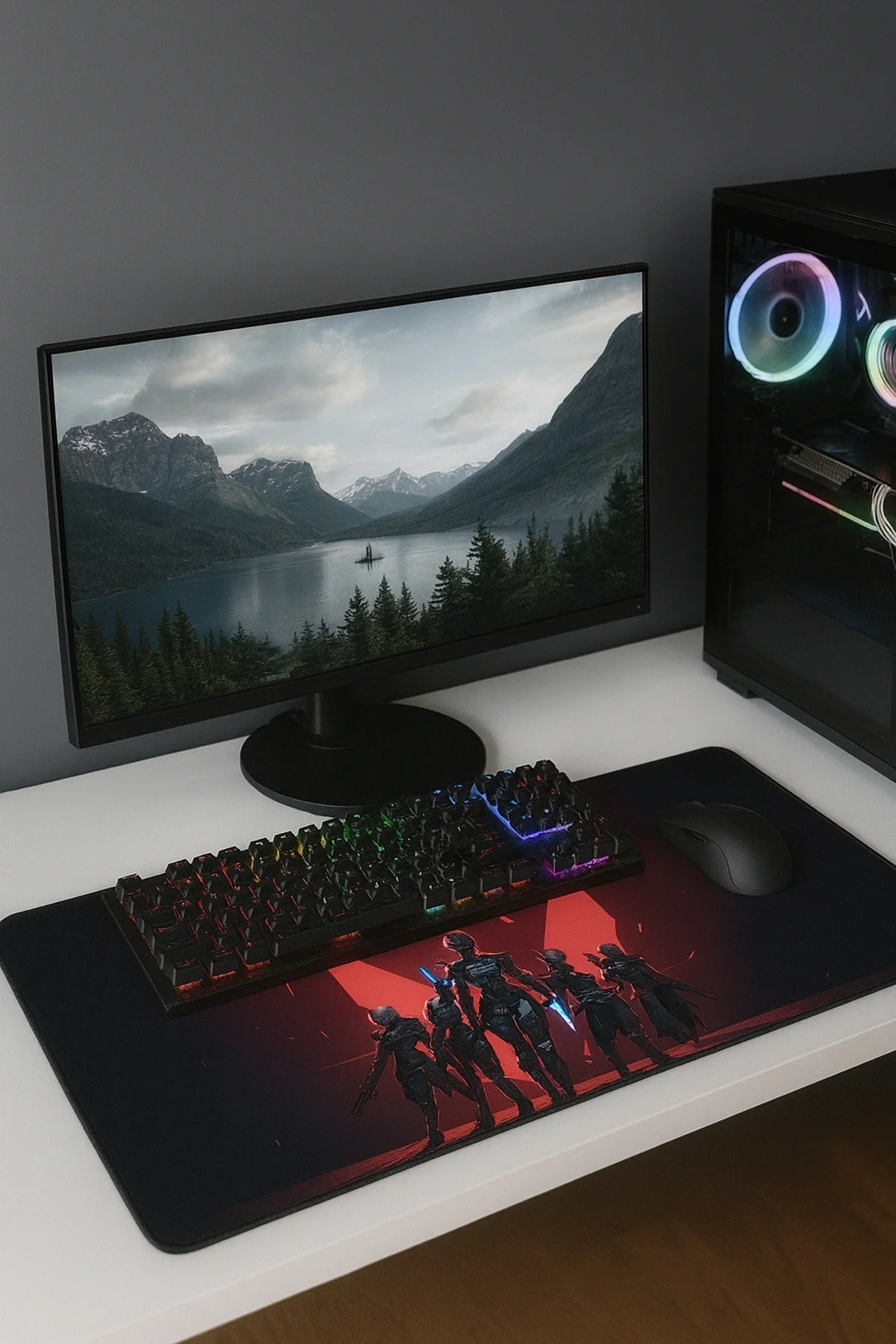 SonicTouch V-Team Kaymaz Gaming Oyuncu Masaüstü Dikişsiz Kırmızı Siyah Klavye Mouse Pad 32x70Cm