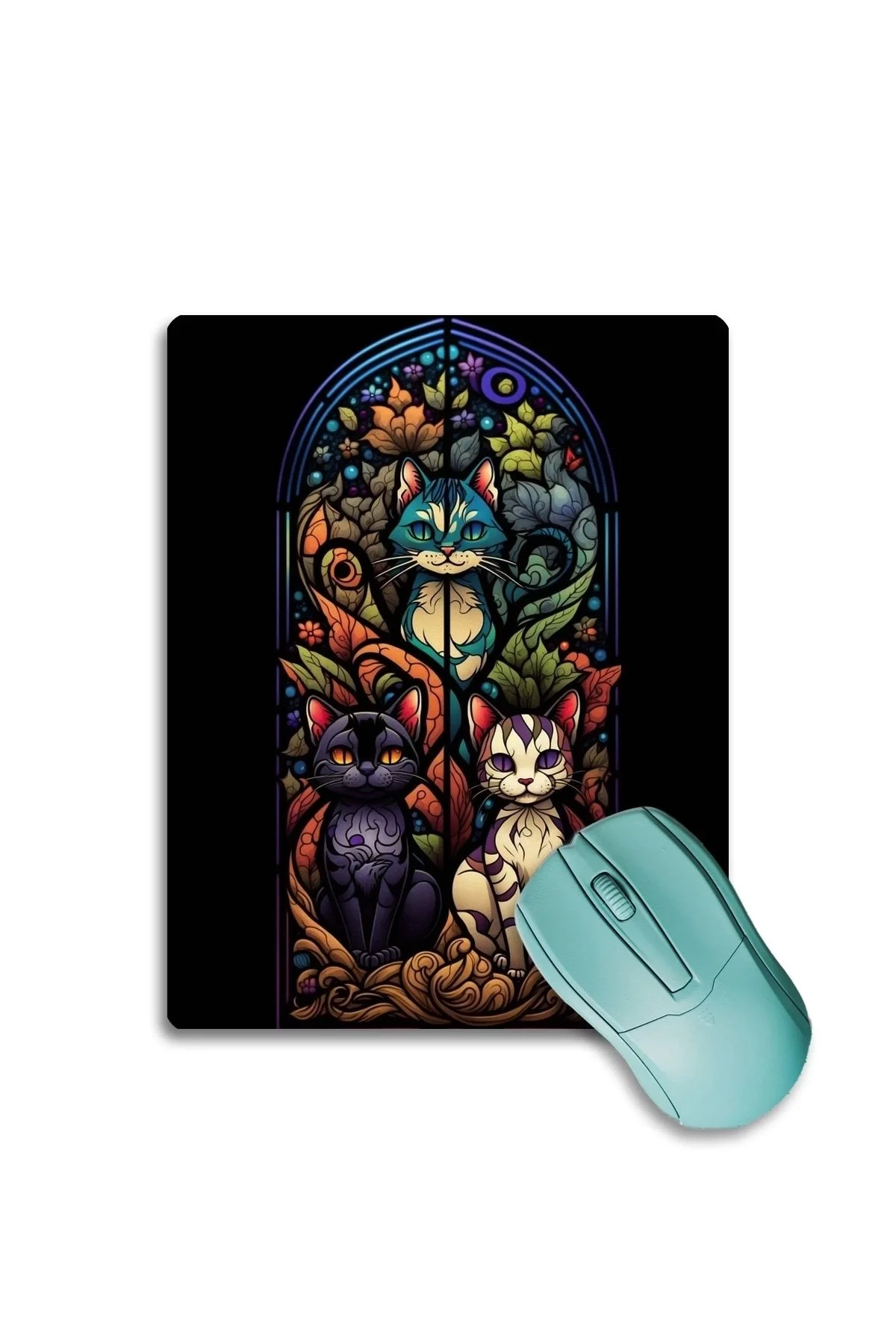 SonicTouch Vitray Chibi Kedileri Kaydırmaz Gaming Oyuncu Dikişsiz Siyah Mor Mouse Pad17x21cm