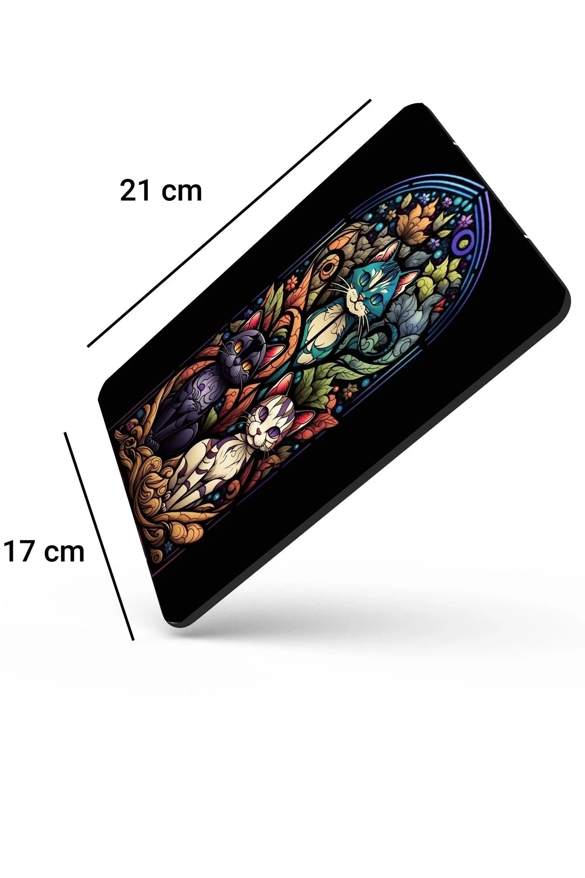 SonicTouch Vitray Chibi Kedileri Kaydırmaz Gaming Oyuncu Dikişsiz Siyah Mor Mouse Pad17x21cm