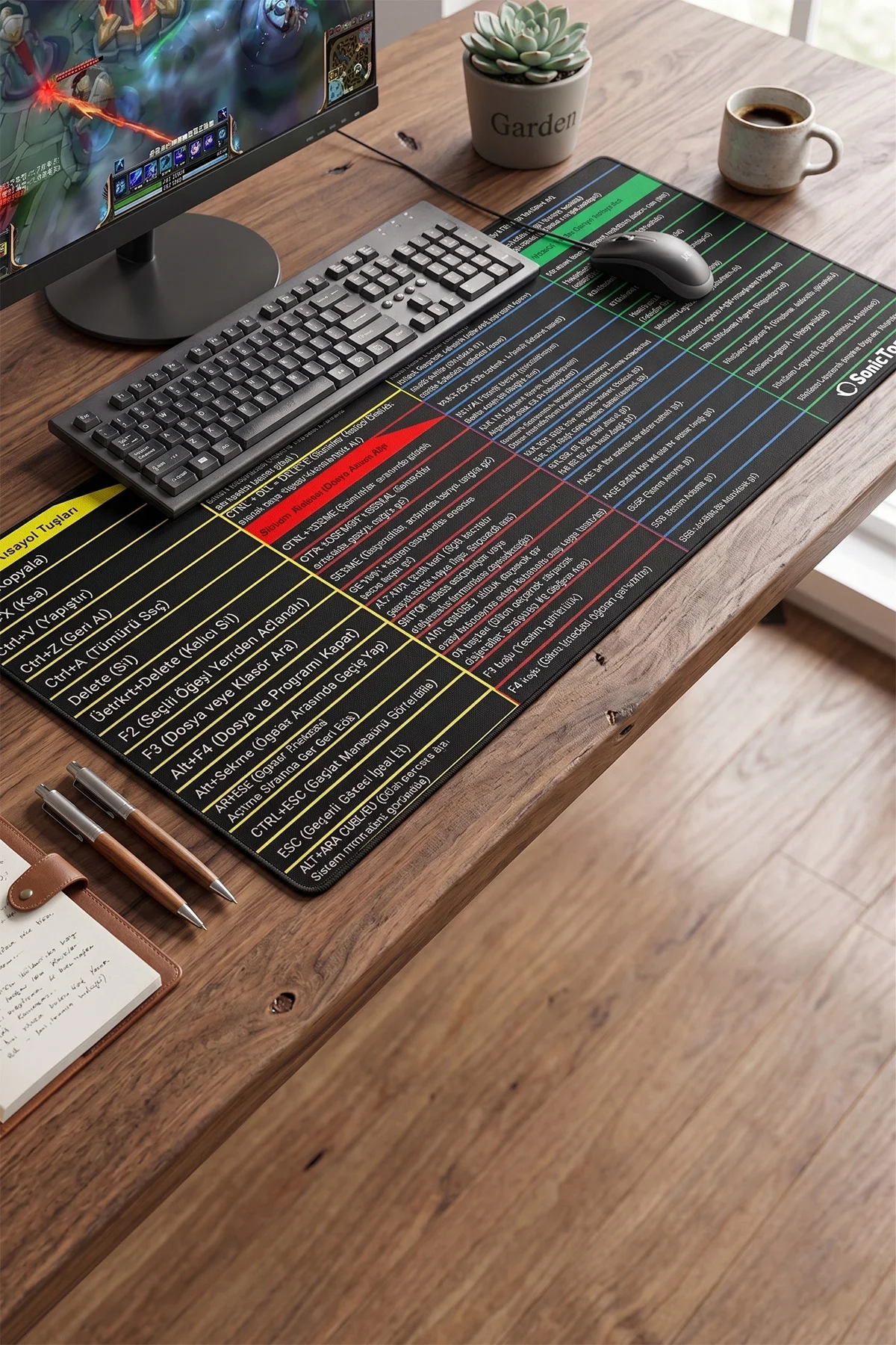 SonicTouch Windows Klavye Kısayol Tuşları Tablosu Referans Kılavuzu Xxl Klavye Mouse Pad 40x90Cm