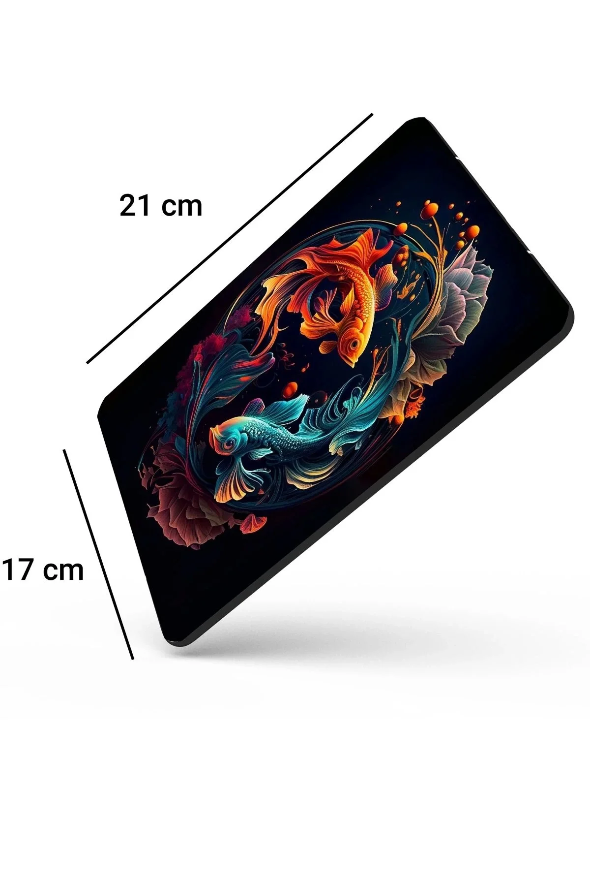 SonicTouch Ying Yang Temalı Mavi Turuncu Koi Balığı Kaydırmaz Gaming Oyuncu Dikişsiz Mouse Pad17x21cm