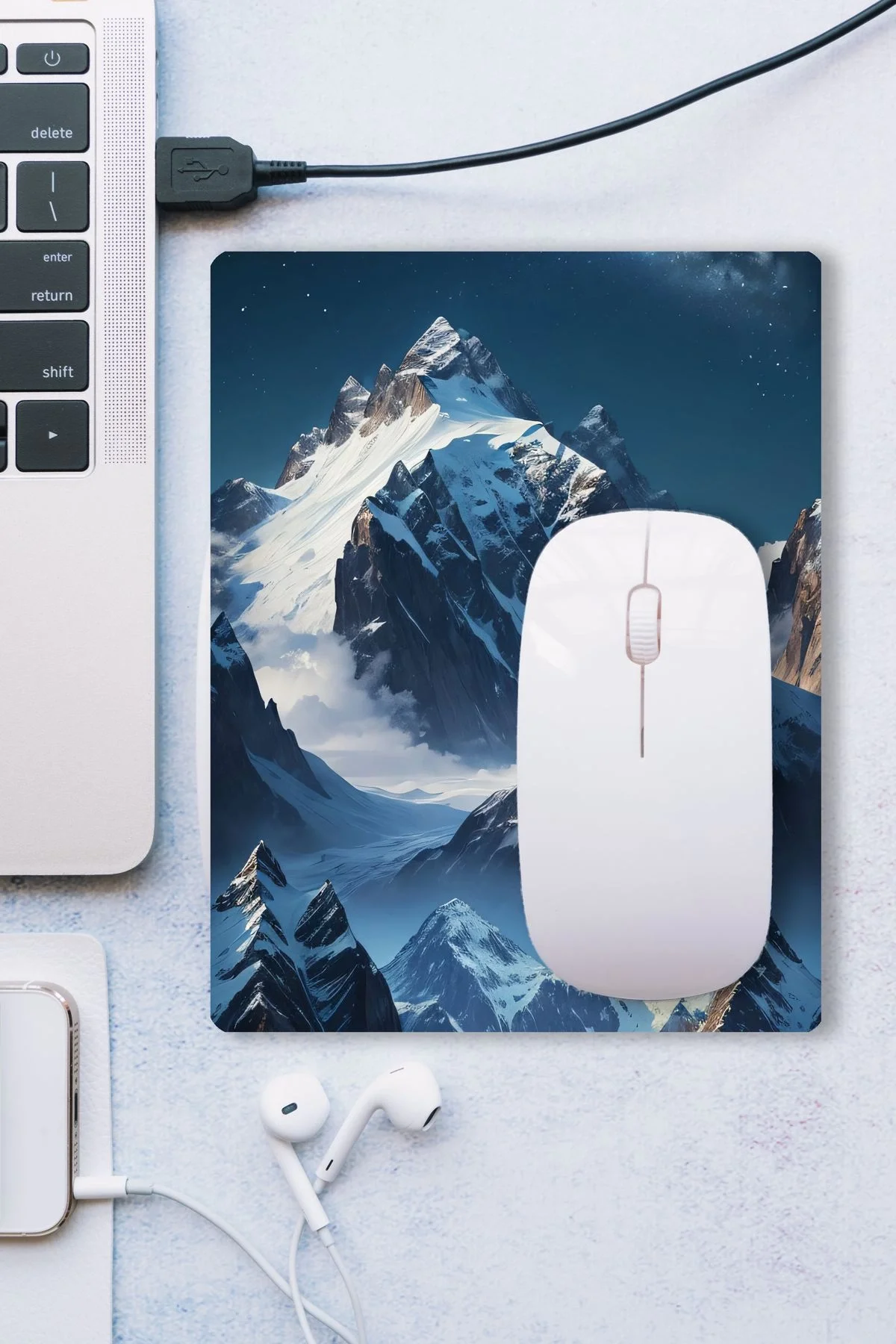 SonicTouch Yükselen Zafer Ay Yıldızlı Dağ Zirvesi Temalı Kaymaz Gaming Oyuncu Dikişsiz Mouse Pad 17x21cm