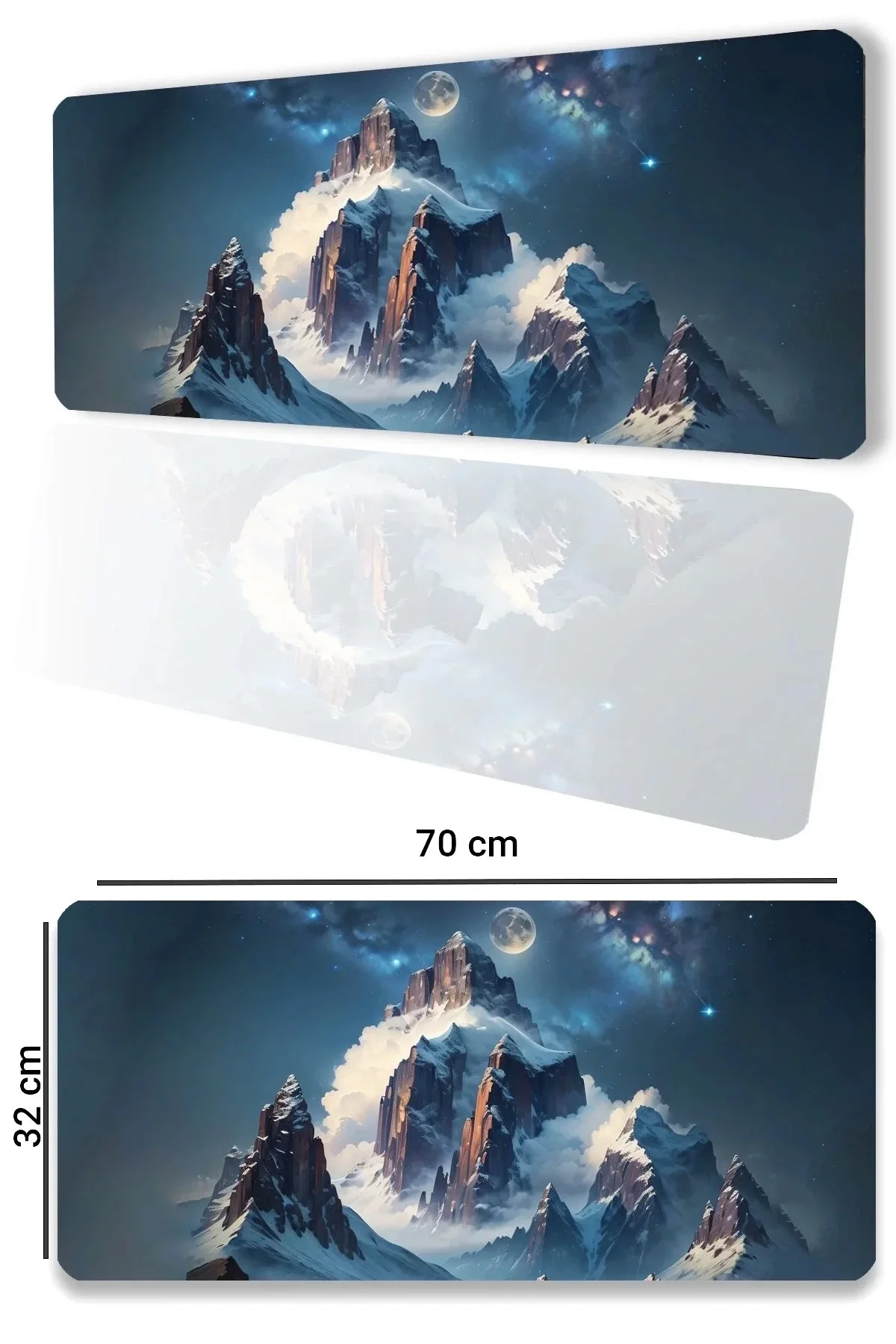 SonicTouch Yükselen Zafer Ay Yıldızlı Dağ Zirvesi Temalı Kaymaz Gaming Oyuncu Dikişsiz Klavye Mouse Pad 32x70Cm