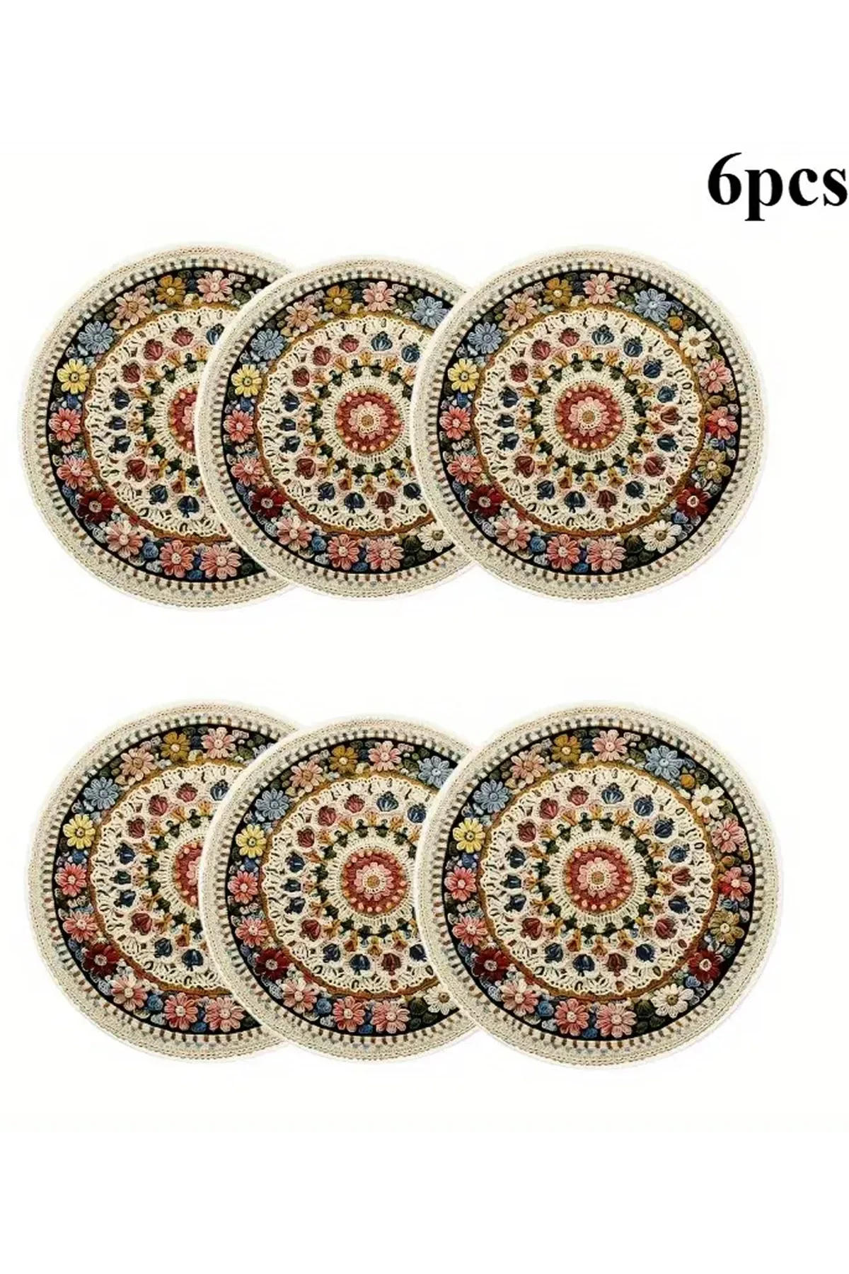 Valerine Life 6’lı Yuvarlak Amerikan Servis Altlığı 35x35cm Restoran Ev İçin Yıkanabilir Kaymaz Çiçekli