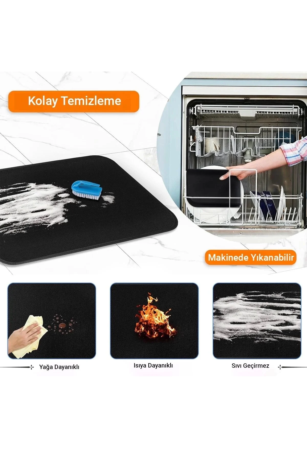 Valerine Life Airfryer Matı Isıya Dayanıklı Su Geçirmez Kaymaz Yıkanabilir Siyah Pad 35x45cm