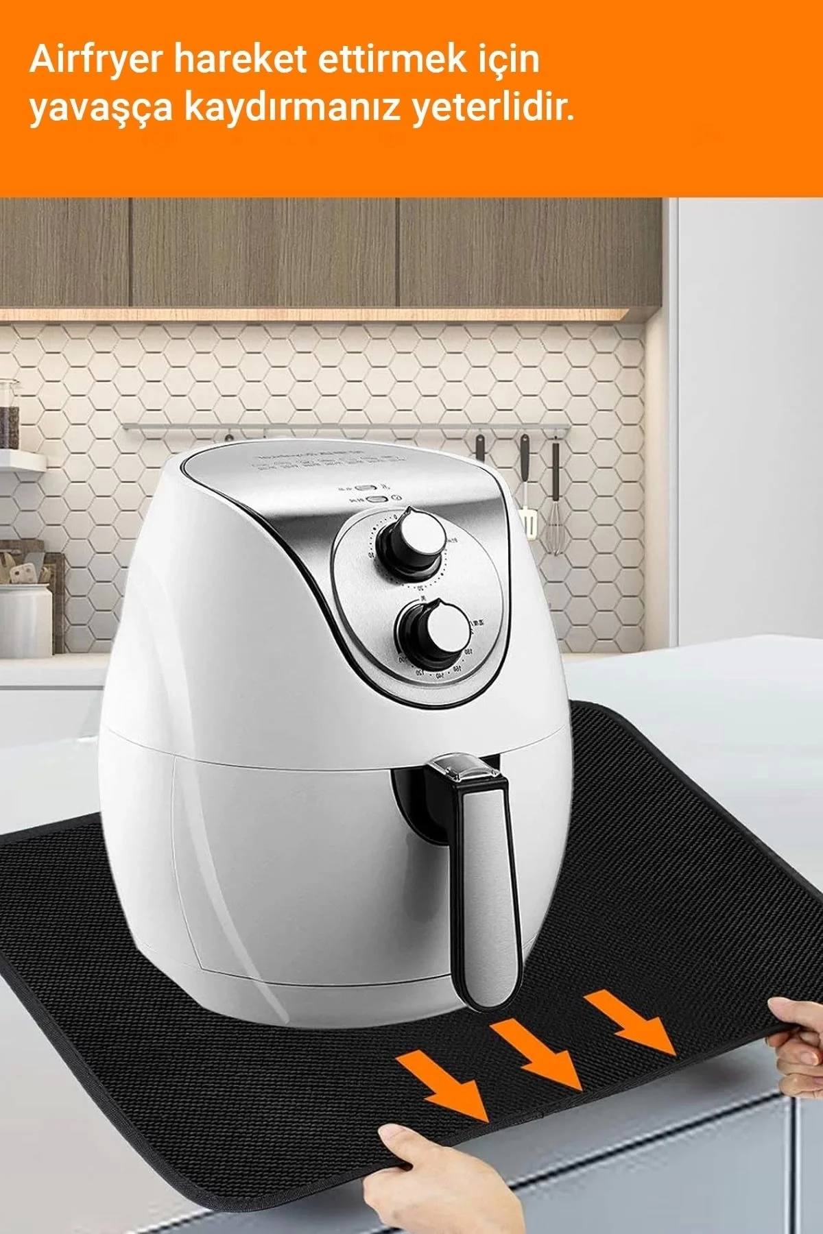Valerine Life Airfryer Matı Isıya Dayanıklı Su Geçirmez Kaymaz Yıkanabilir Siyah Pad 35x45cm