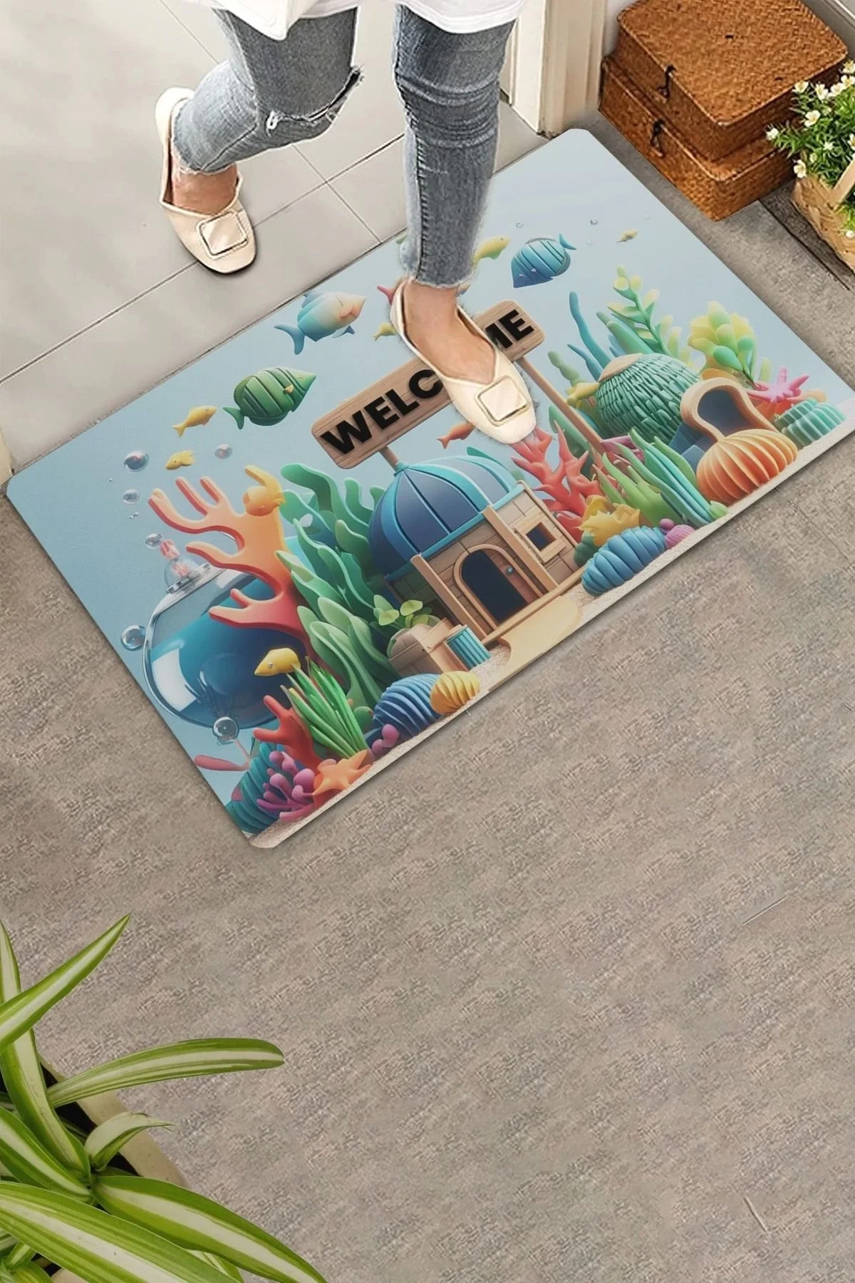 Valerine Life Akvaryum City Hoş Geldiniz Kapı Önü Paspası 45x70cm