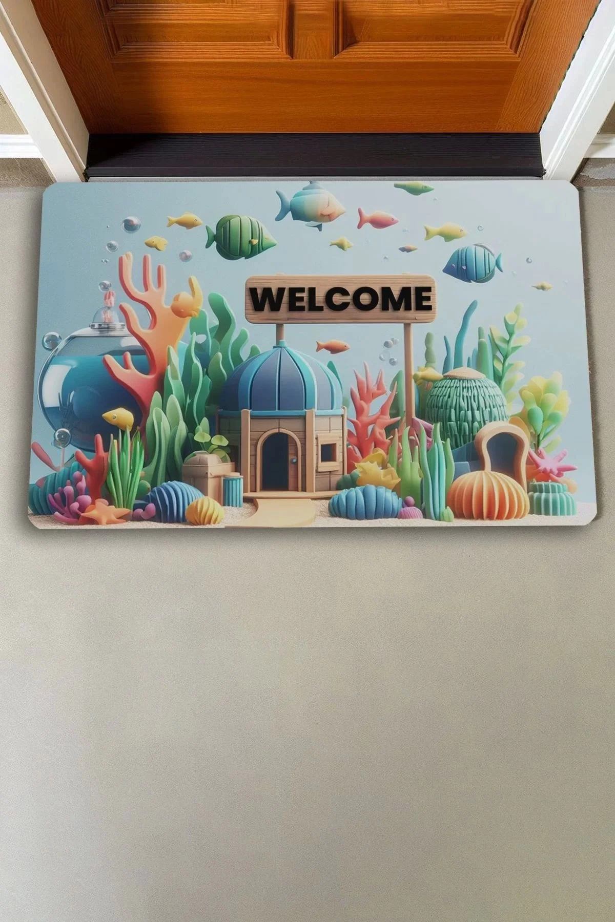 Valerine Life Akvaryum City Hoş Geldiniz Kapı Önü Paspası 45x70cm