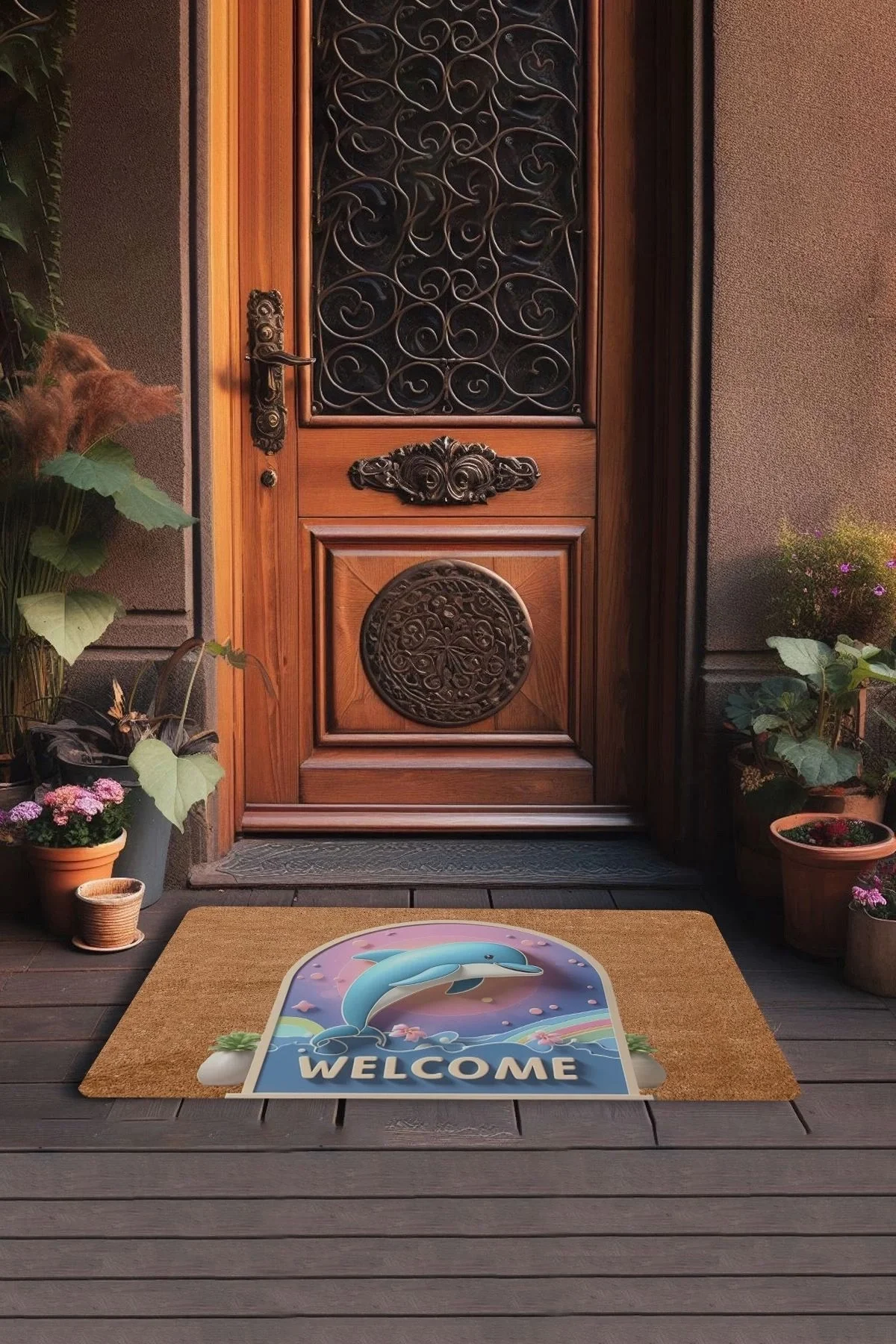 Valerine Life Akvaryum Yunus Temalı Mavi Welcome Kapı Önü Paspası 45x70cm