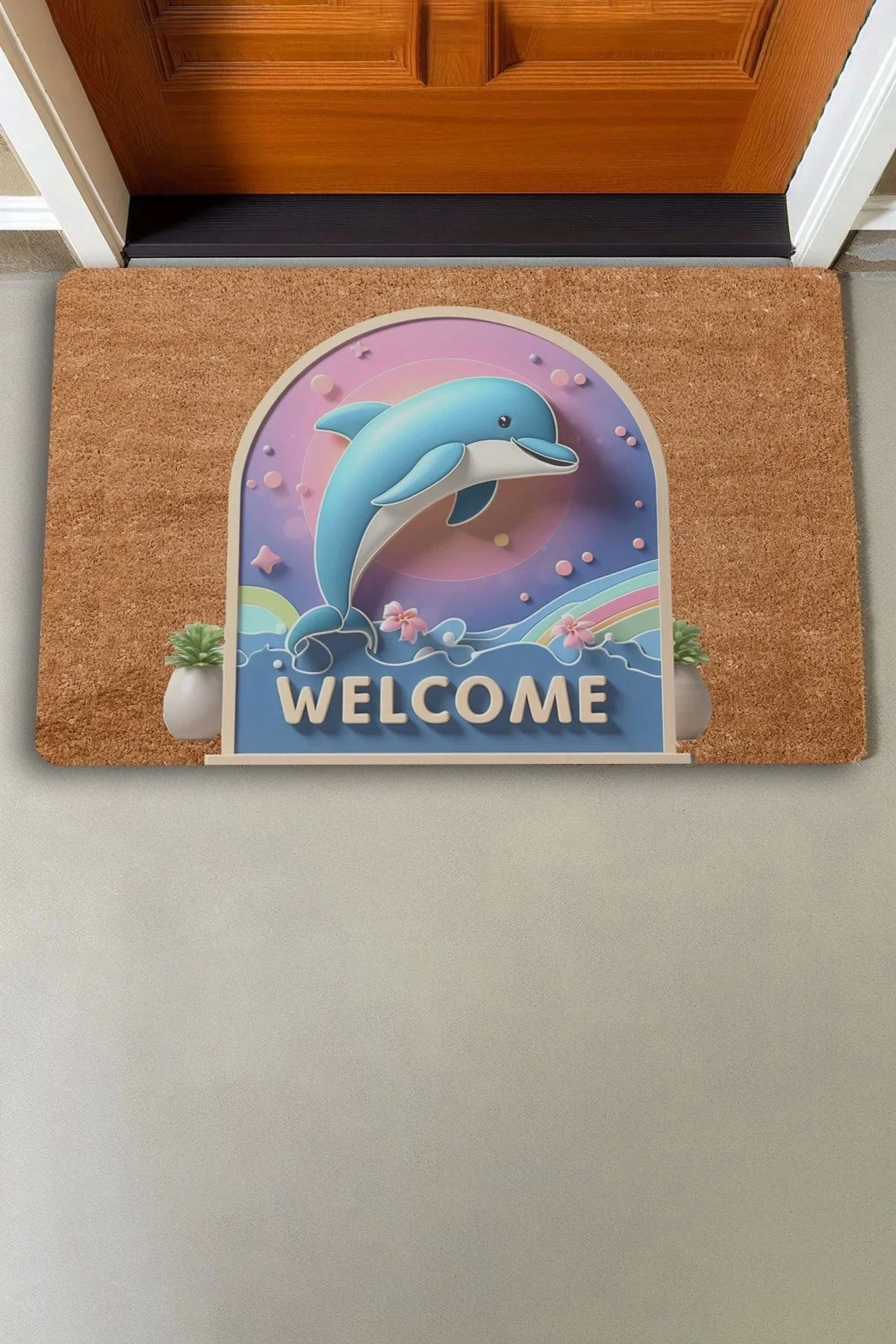 Valerine Life Akvaryum Yunus Temalı Mavi Welcome Kapı Önü Paspası 45x70cm