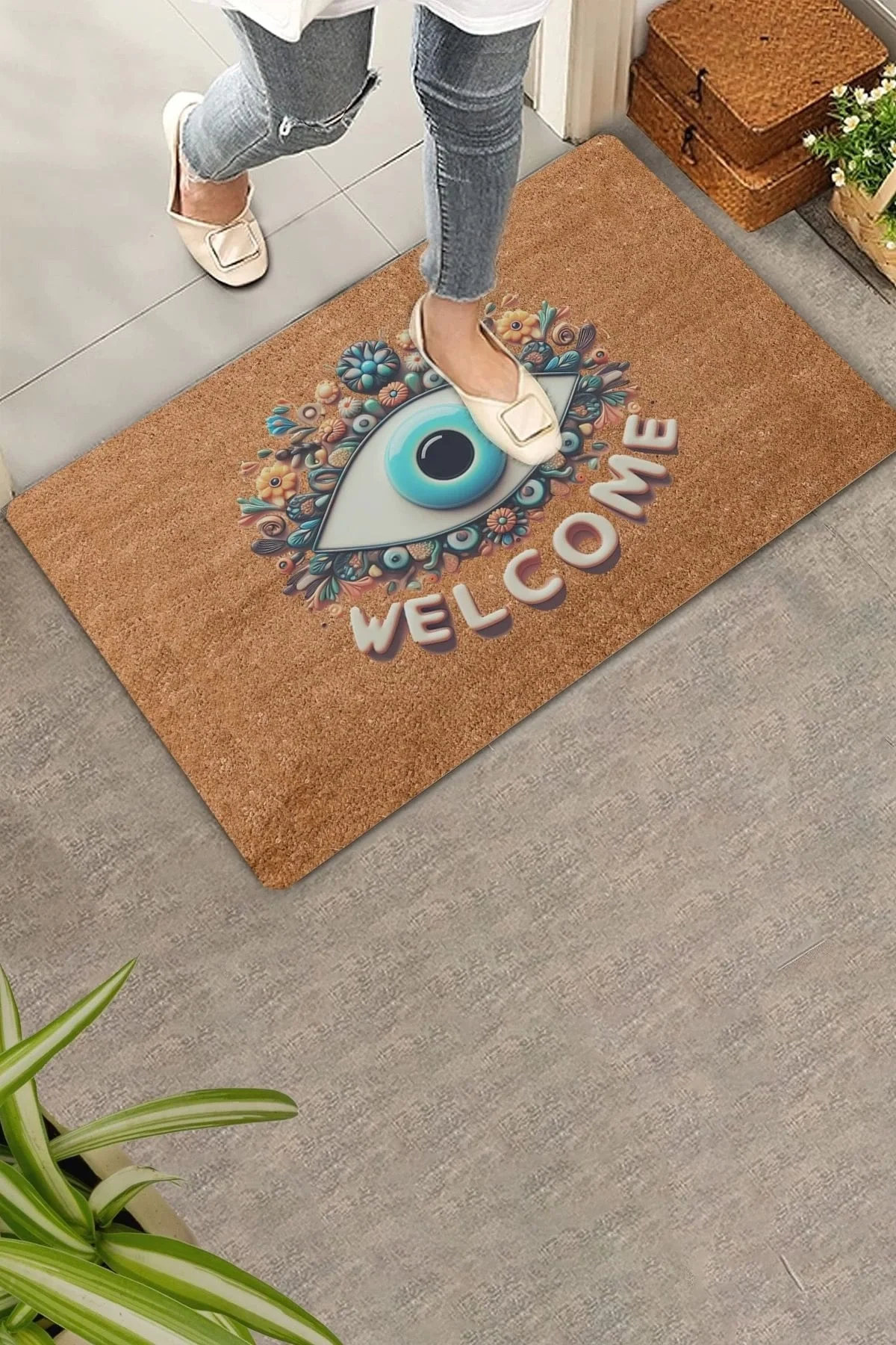 Valerine Life Aman Göz Değmesin Nazar Boncuğu Welcome Kapı Önü Paspası 45x70cm