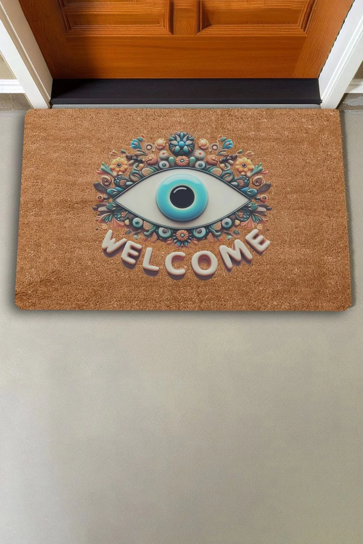 Valerine Life Aman Göz Değmesin Nazar Boncuğu Welcome Kapı Önü Paspası 45x70cm