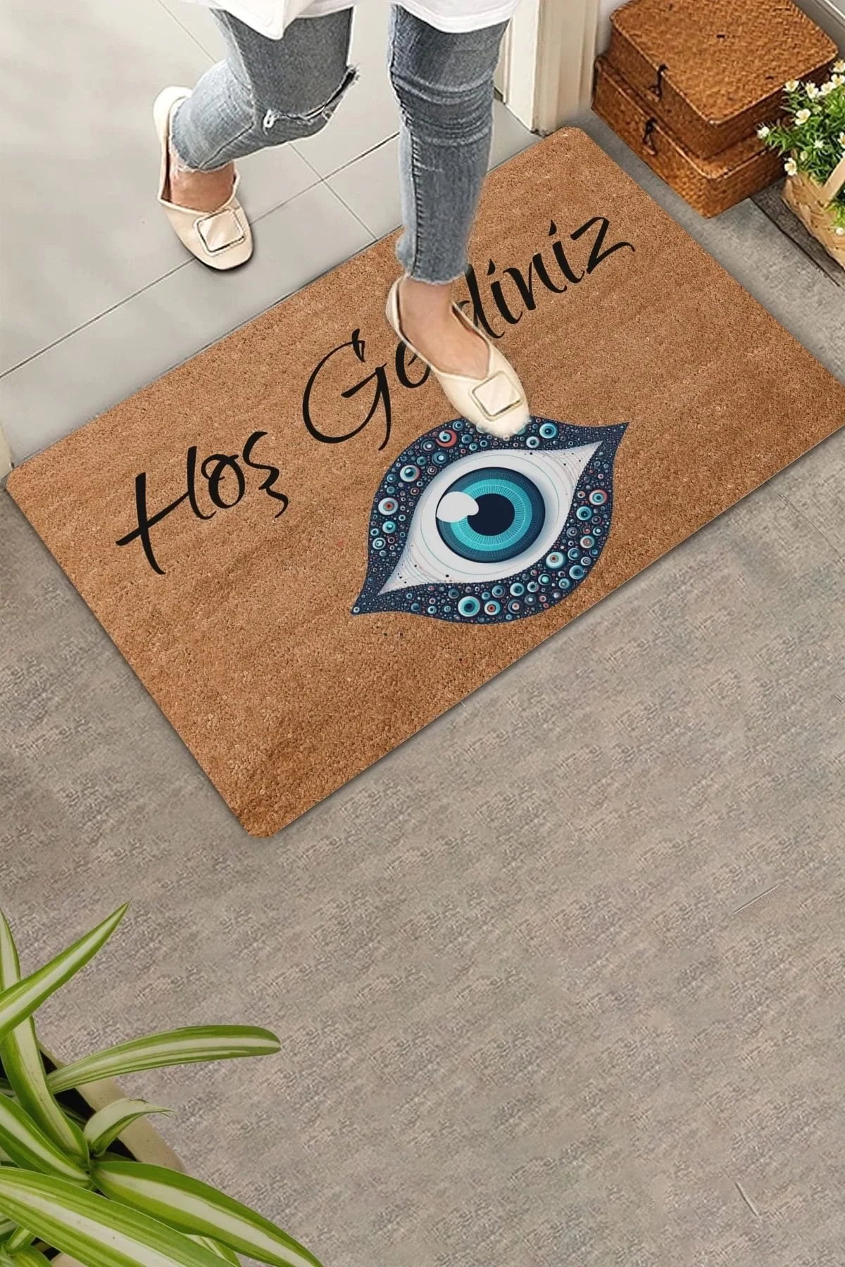 Valerine Life Aman Göze Gelmeyelim Nazar Boncuğu Hoş Geldiniz Kapı Önü Paspası 45x70cm