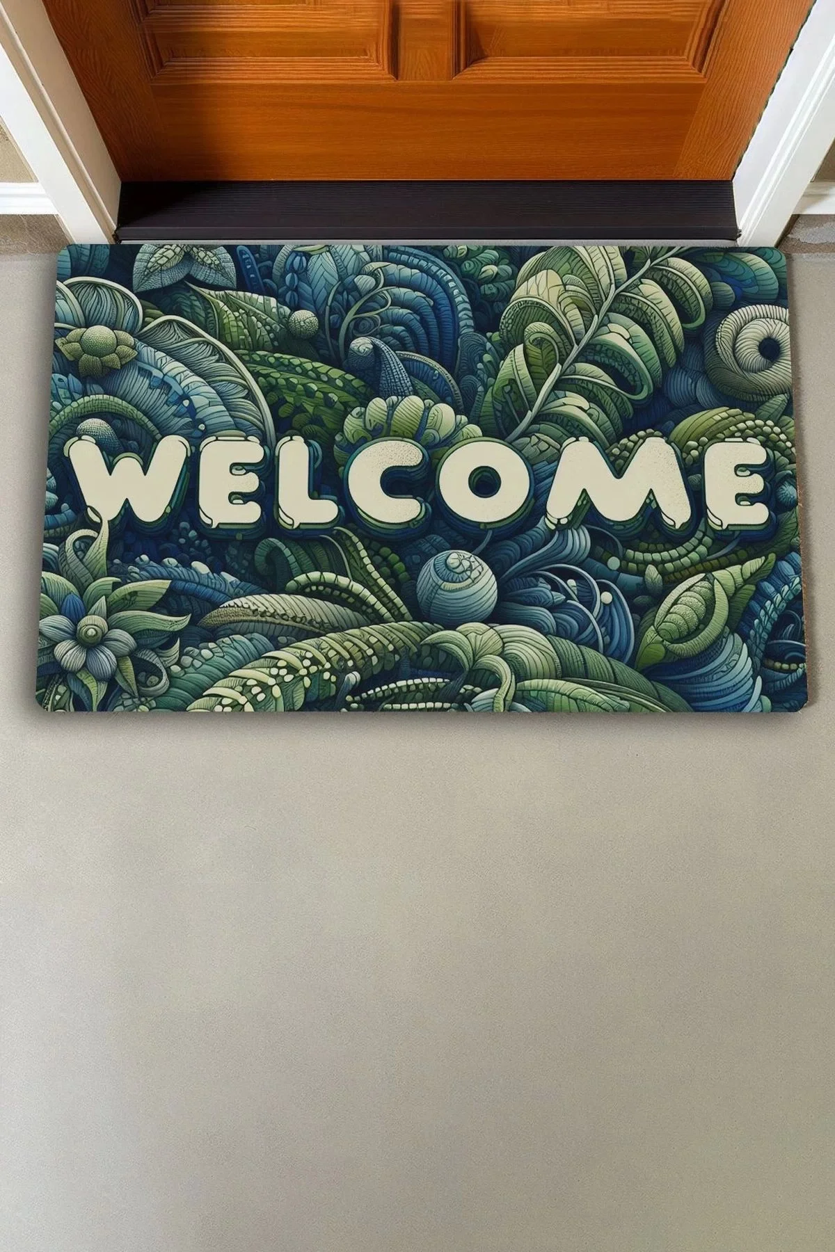 Valerine Life Amazon Yaprak Desenli Welcome Kapı Önü Paspası 45x70cm