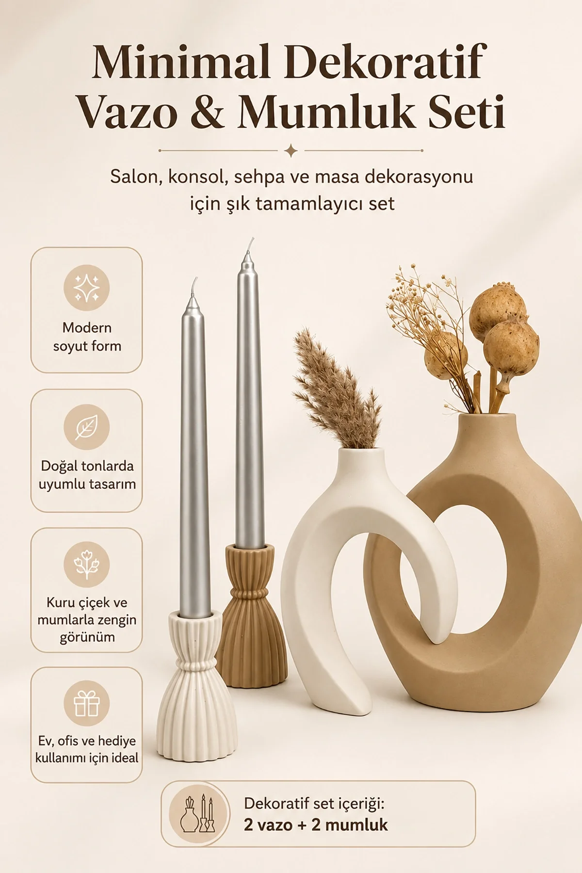 Valerine Life Arven Halo Seti Dekoratif Biblo Vazo Seti Salon Konsol Masaüstü Ev Aksesuarı
