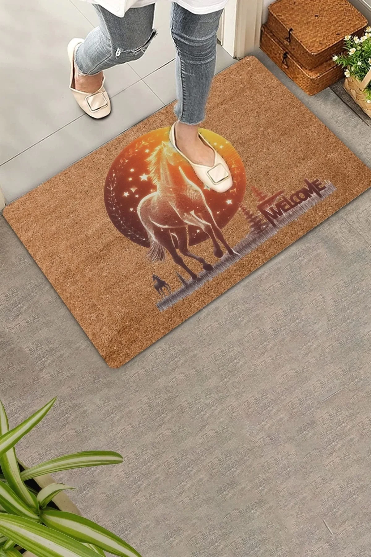 Valerine Life Asil Kızıl At Welcome Kapı Önü Paspası 45x70cm