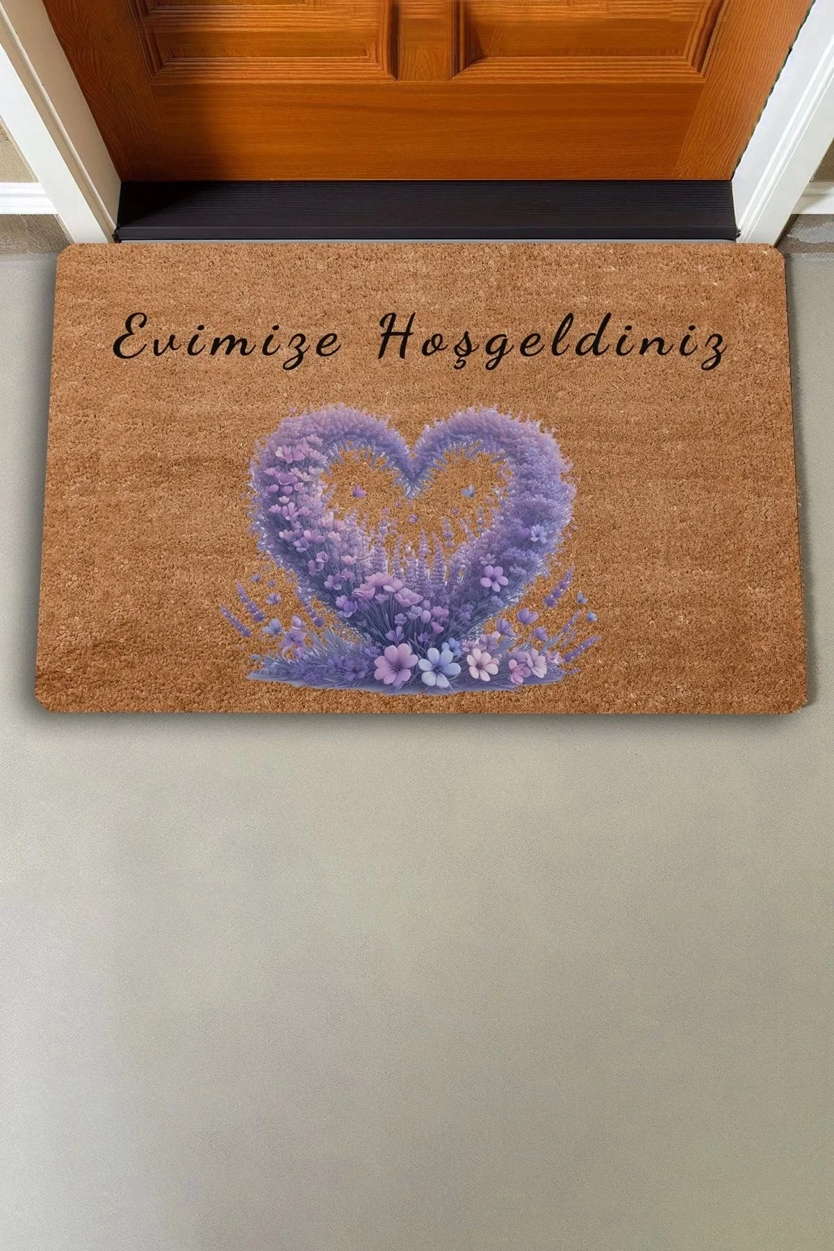 Valerine Life Aşk Çemberi Lavanta Temalı Evimize Hoş Geldiniz Kapı Önü Paspası 45x70cm