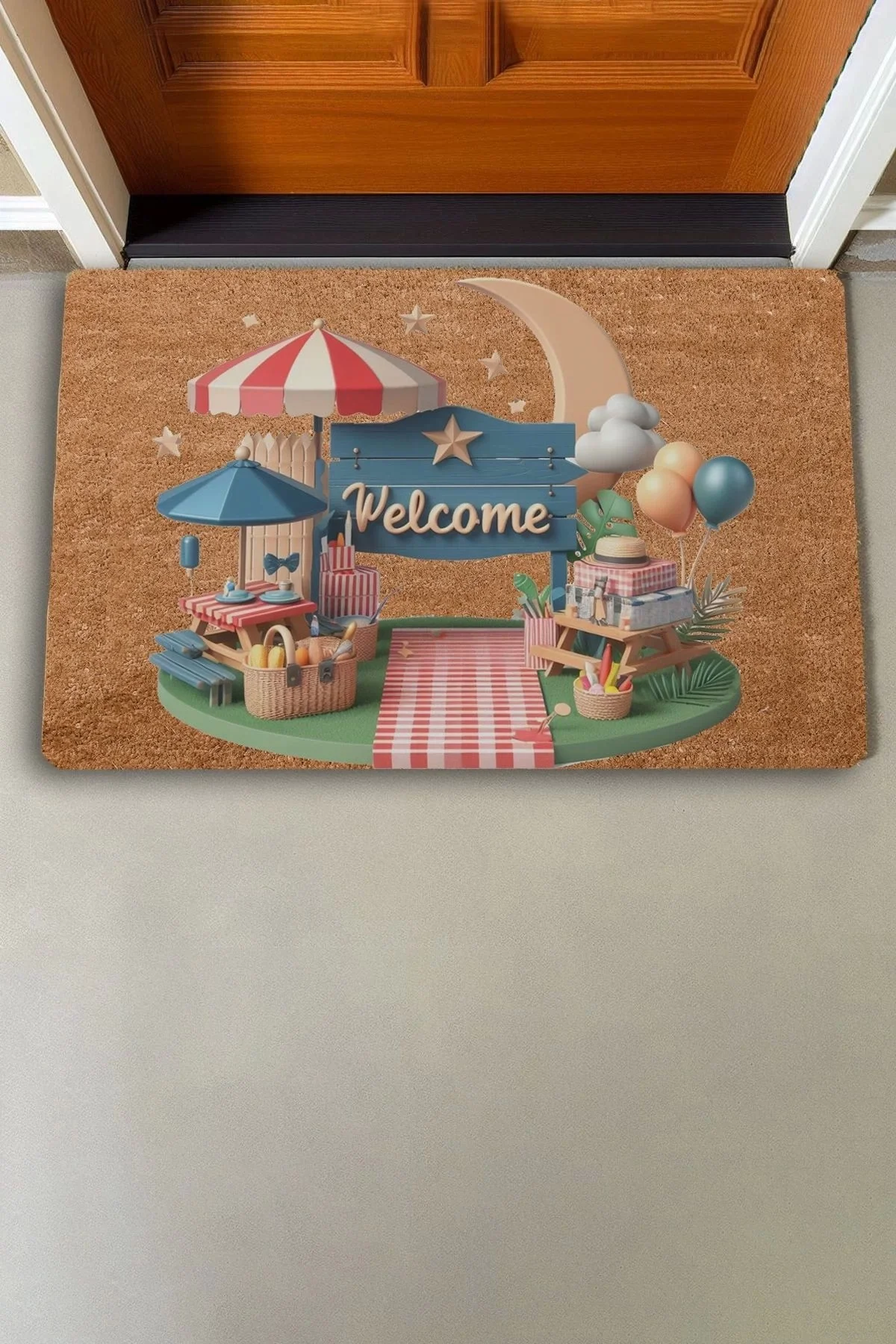 Valerine Life Ay ve Piknik Temalı Welcome Kapı Önü Paspası 45x70cm